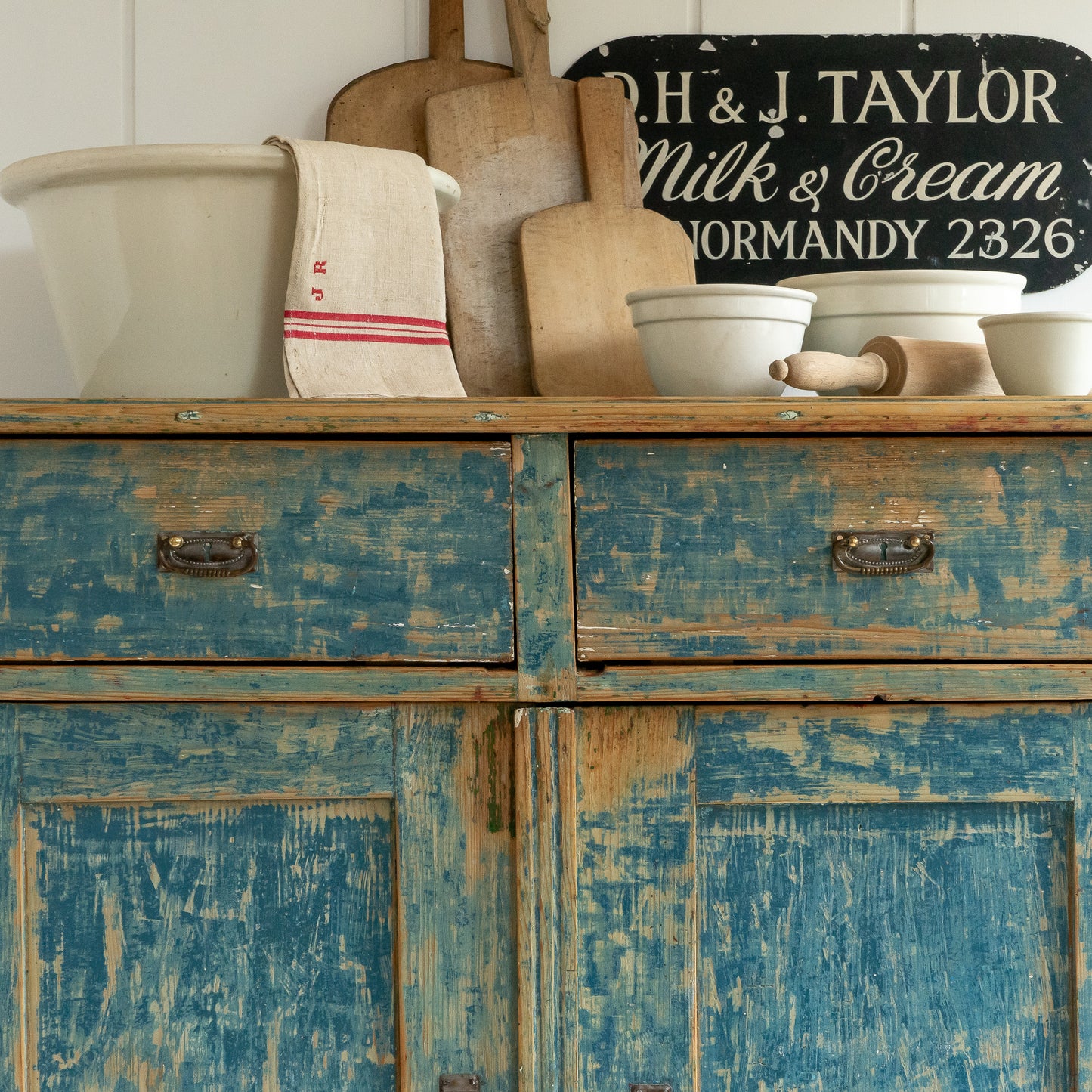 Rustic Dry Scraped Blue Cupboard