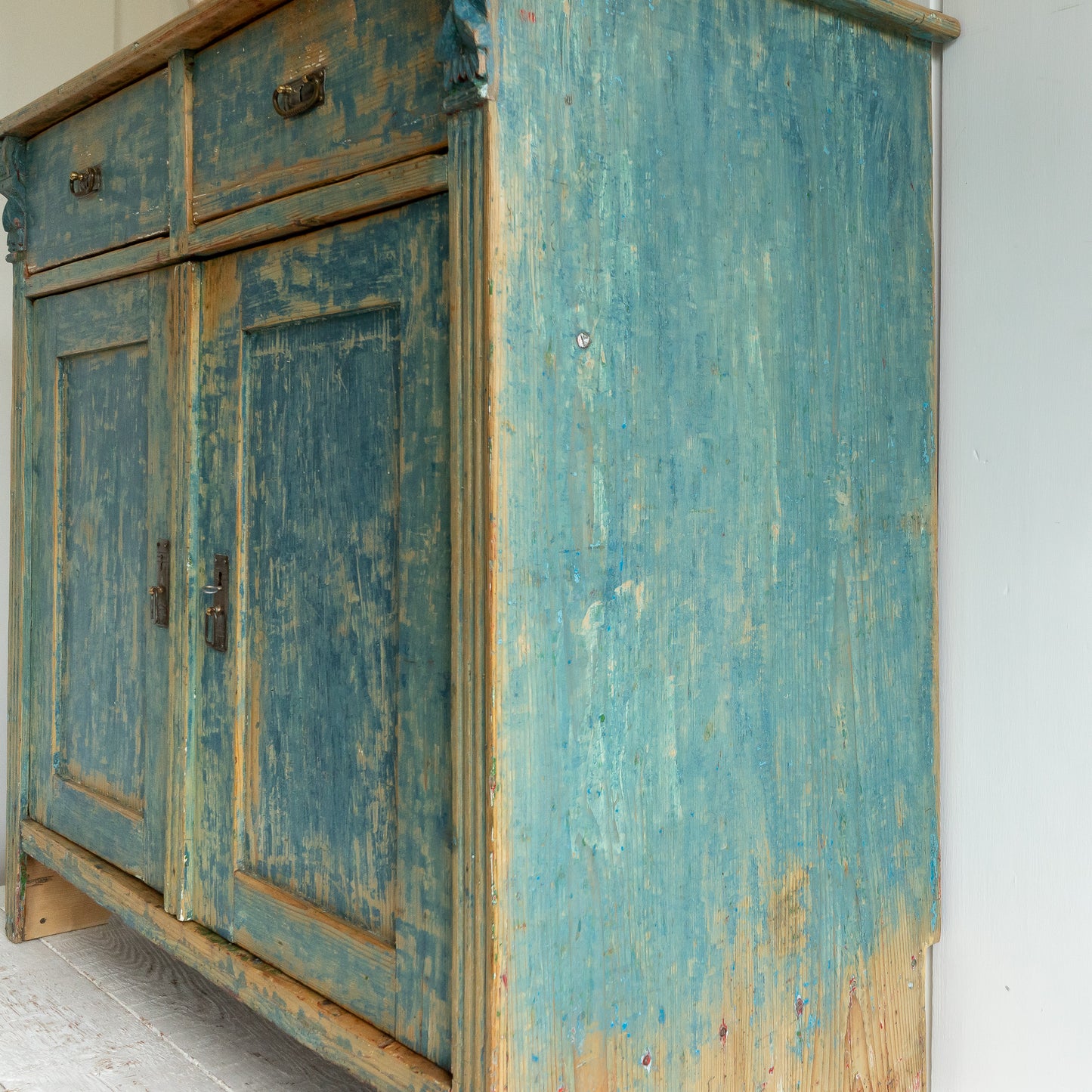 Rustic Dry Scraped Blue Cupboard