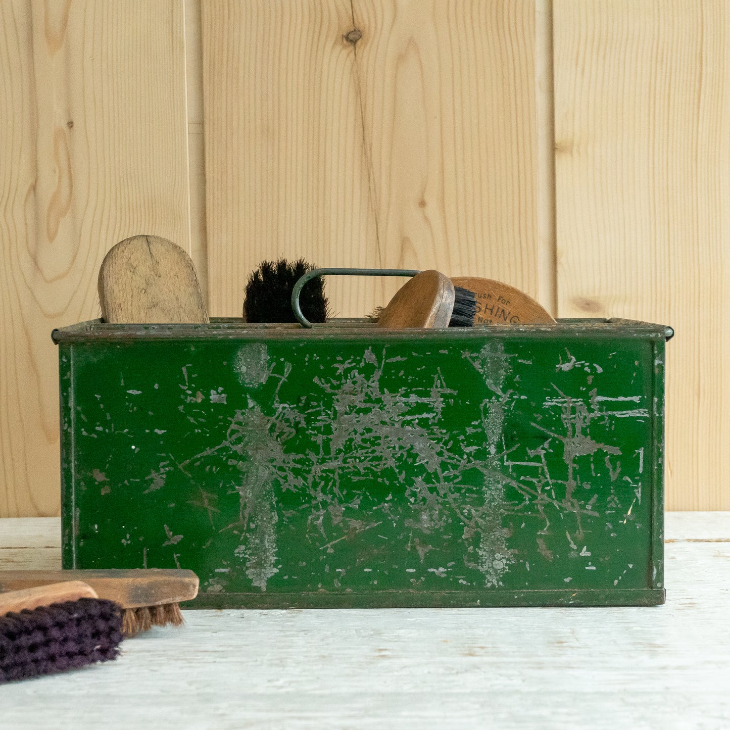 Rustic Green Painted Tin Caddy