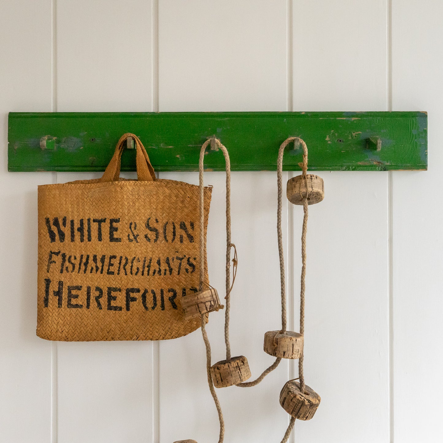 Rustic Green Painted wooden Coat Hooks