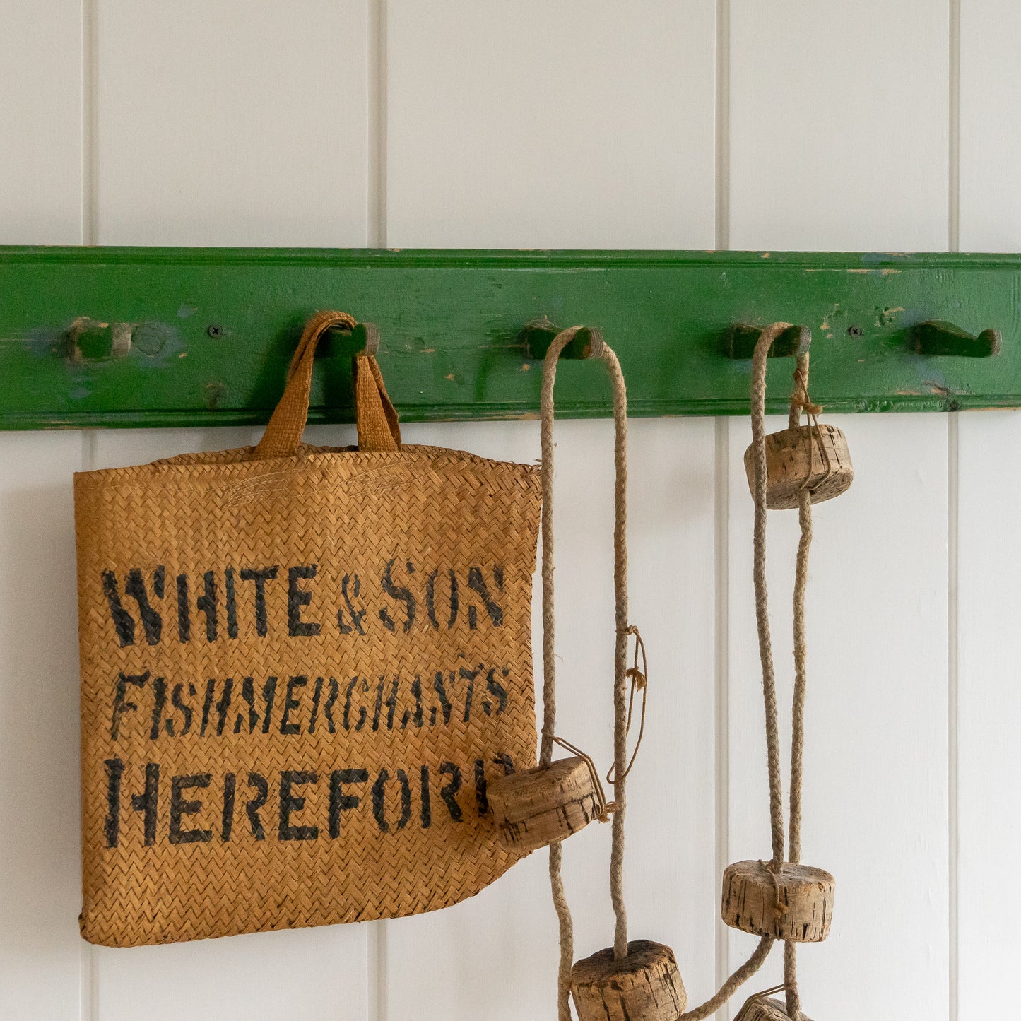 Rustic Green Painted wooden Coat Hooks