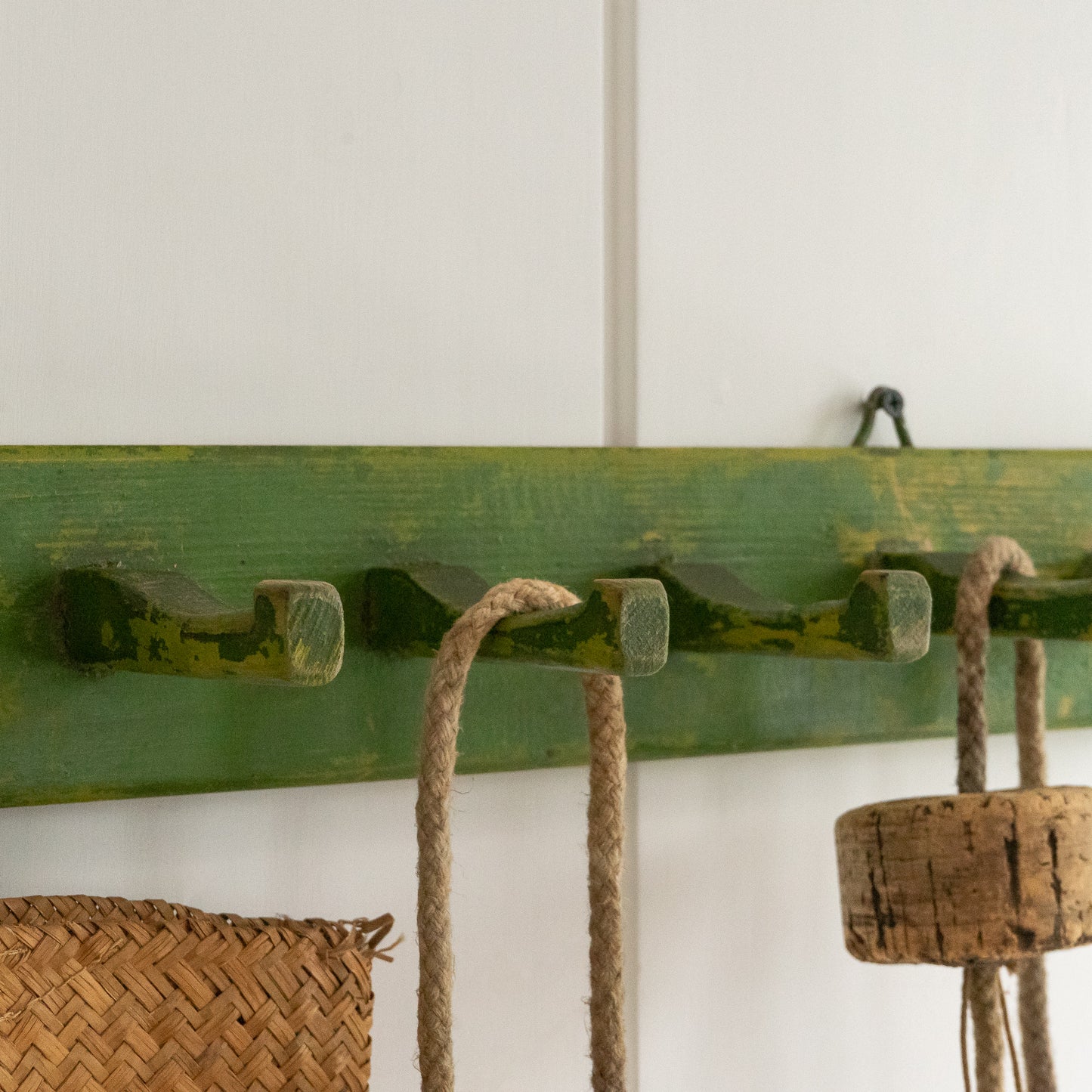 Rustic Green Painted Wooden Coat Hooks #2