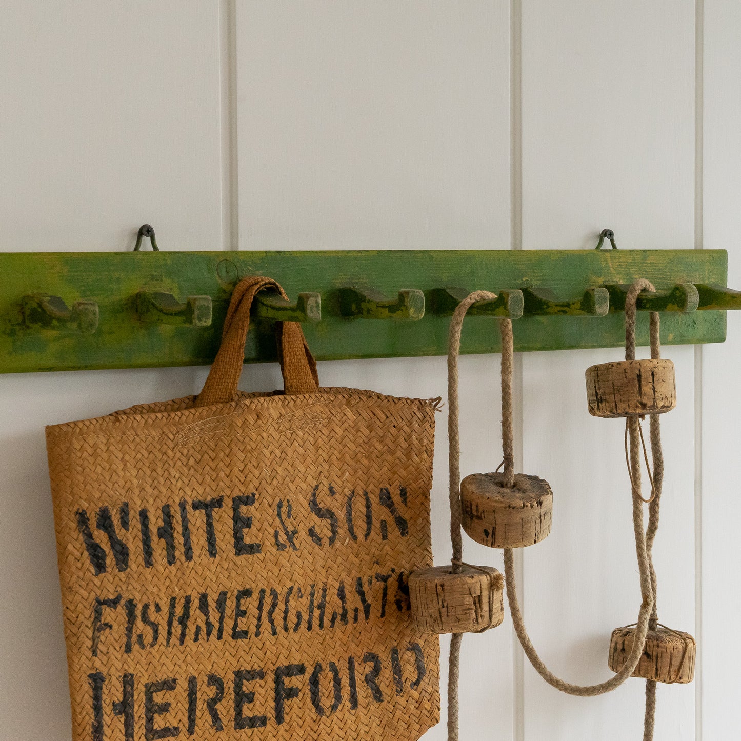 Rustic Green Painted Wooden Coat Hooks #2