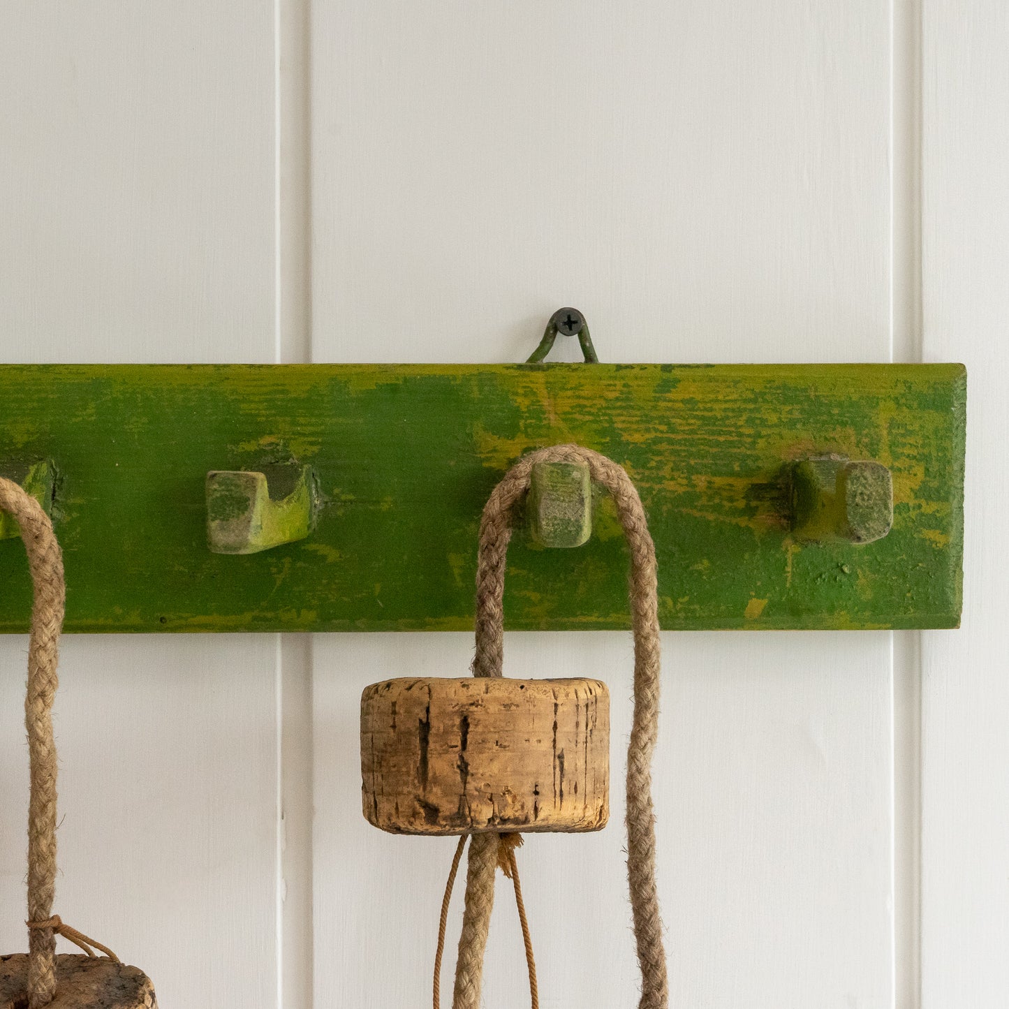 Rustic Green Painted Wooden Coat Hooks #2