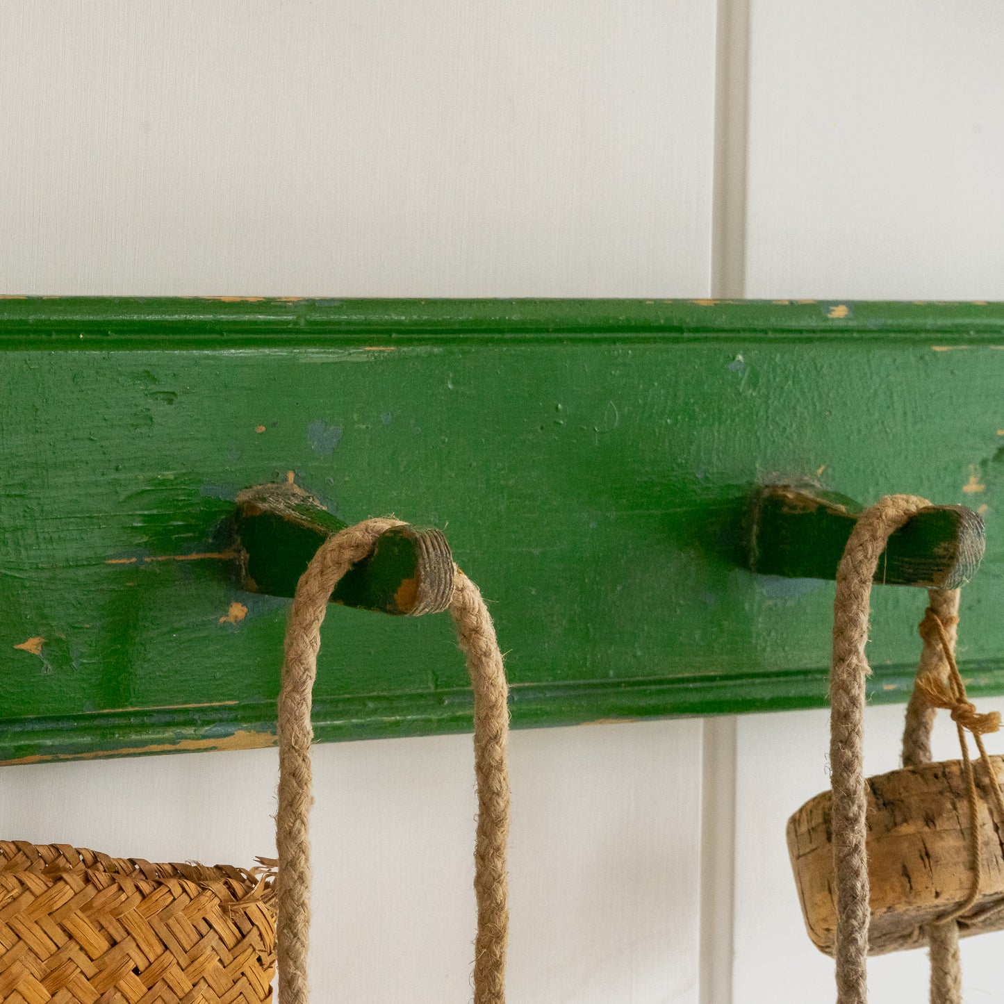 Rustic Green Painted wooden Coat Hooks