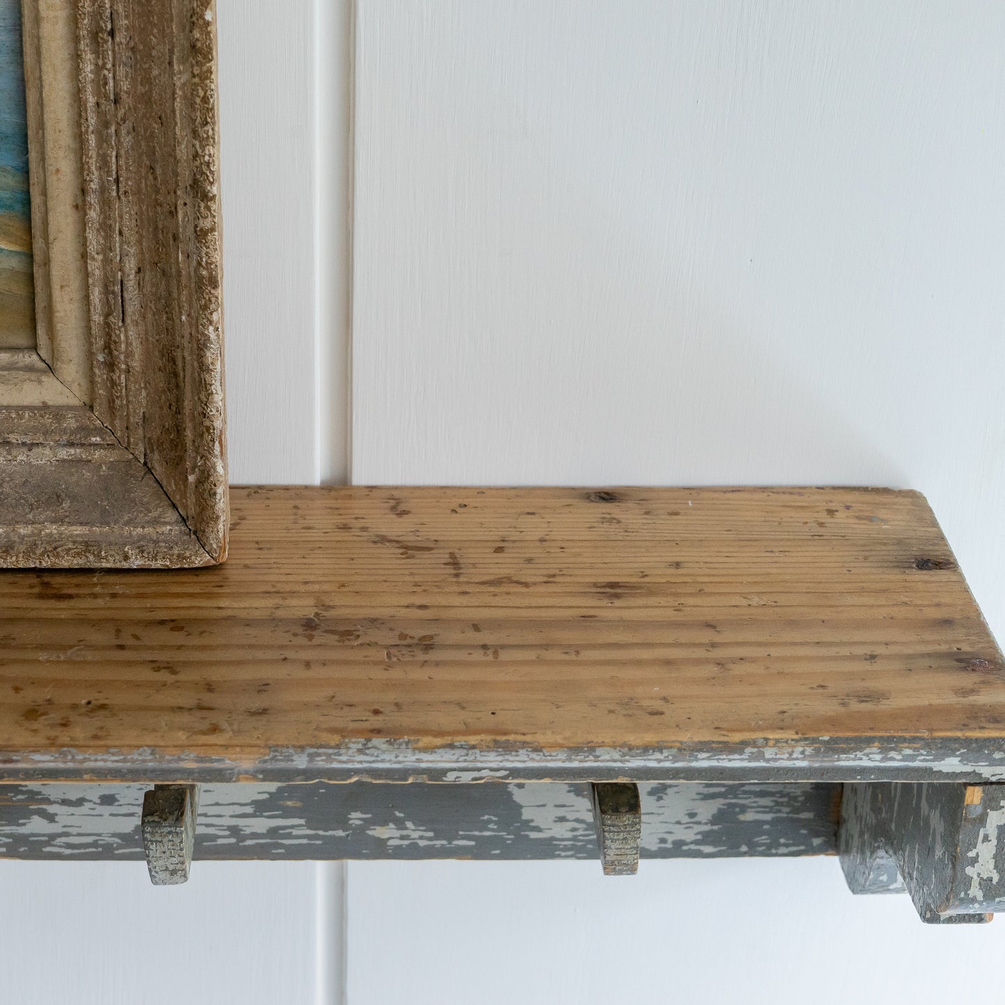 Rustic Painted Coat Hooks and Shelf