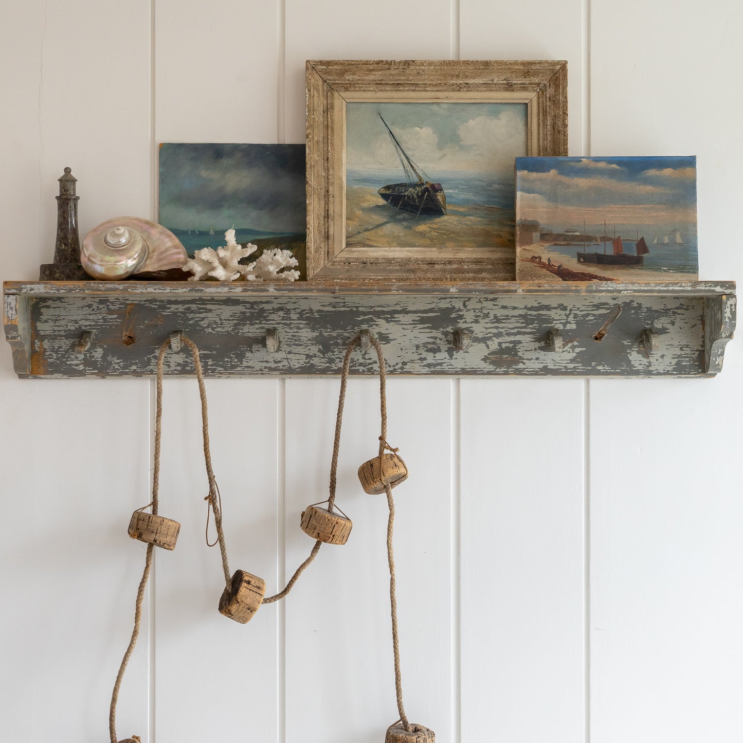 Rustic Painted Coat Hooks and Shelf
