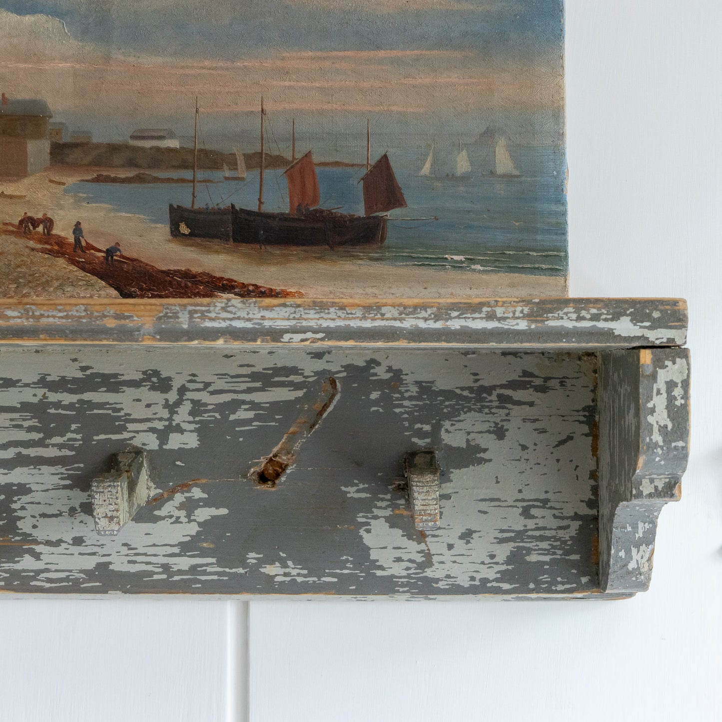 Rustic Painted Coat Hooks and Shelf