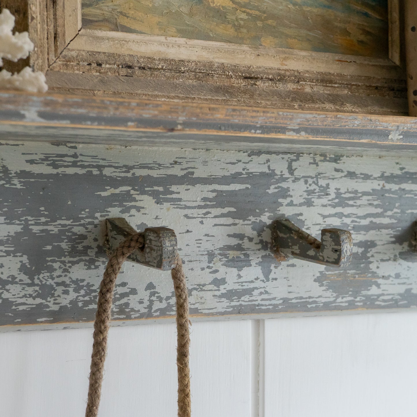Rustic Painted Coat Hooks and Shelf