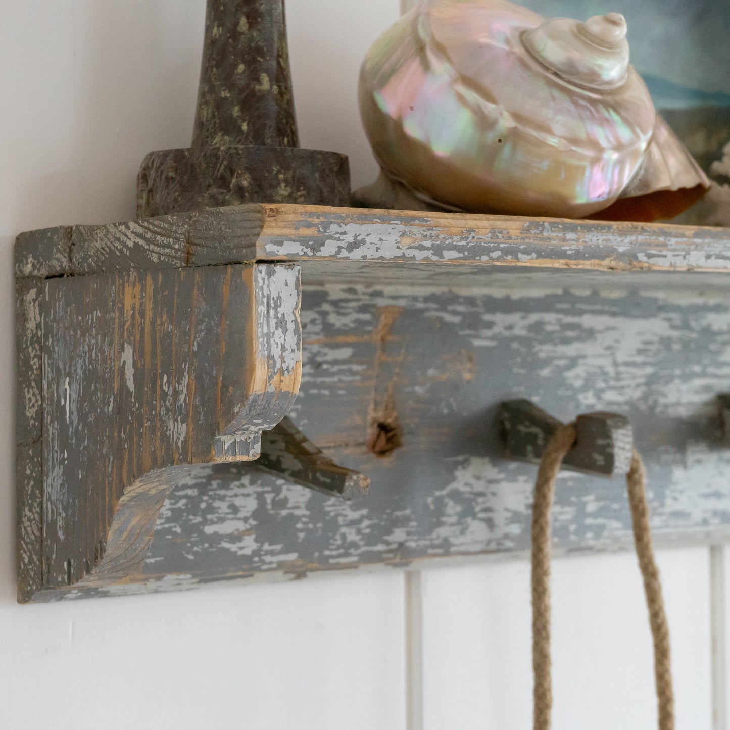 Rustic Painted Coat Hooks and Shelf