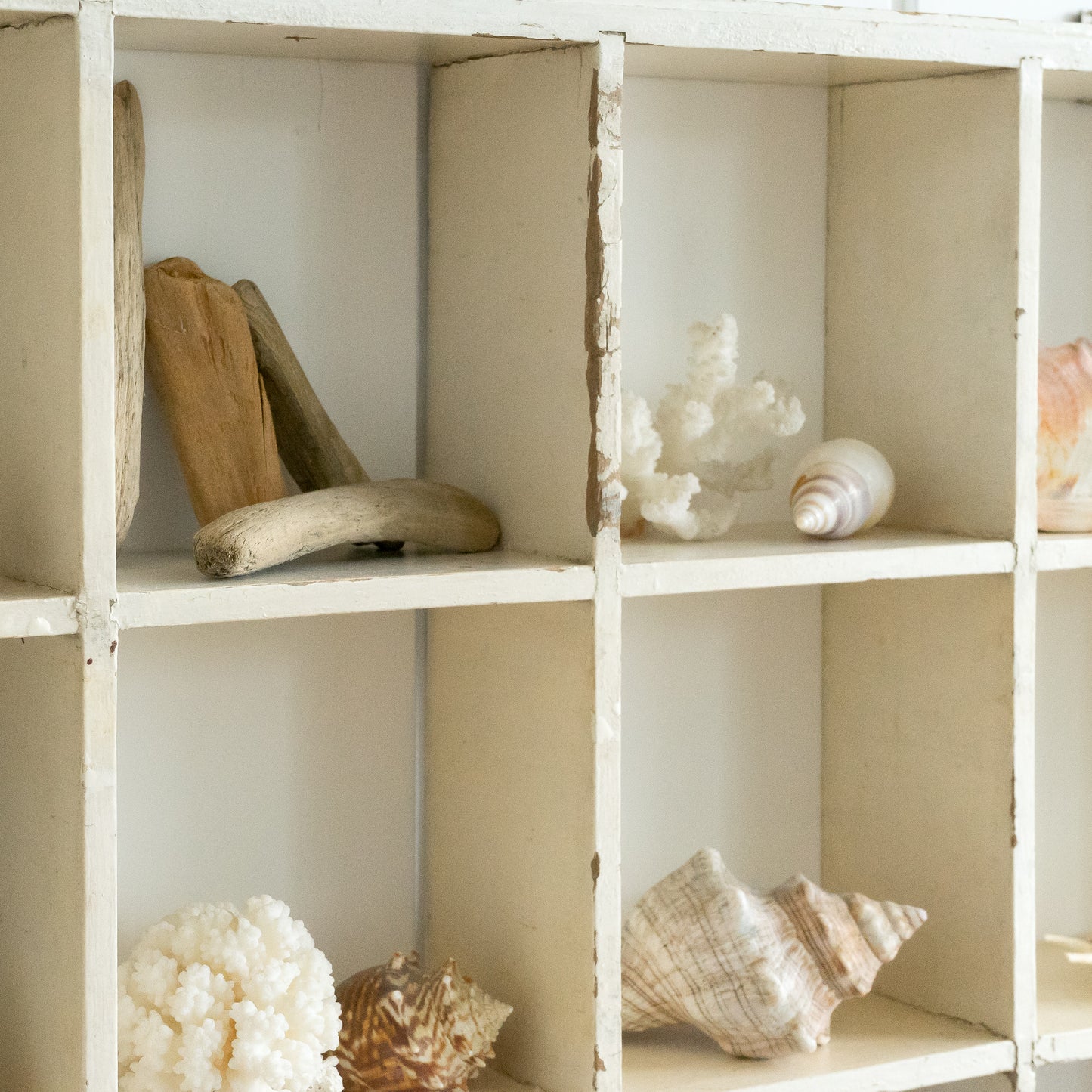 Rustic White Painted Pigeon Hole Shelf