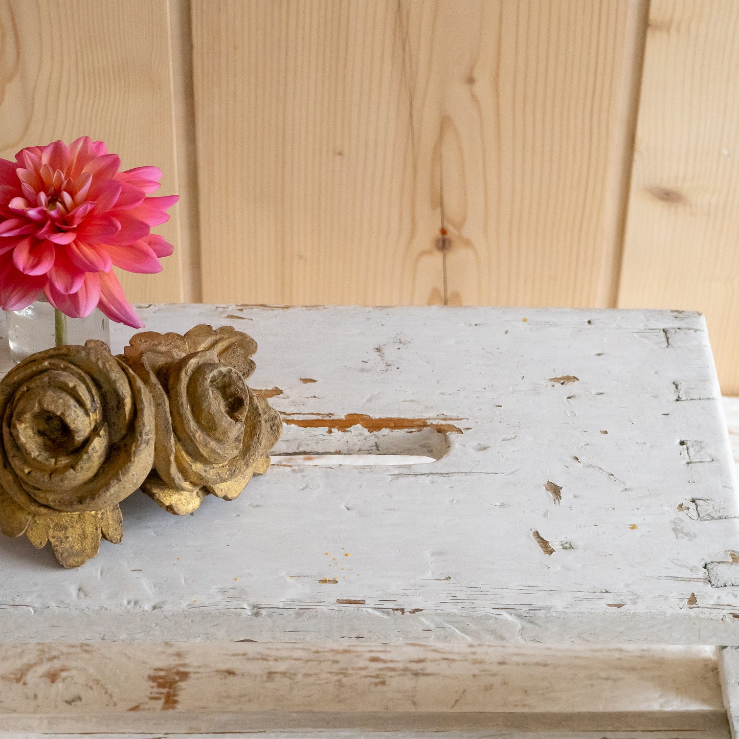 Rustic White Painted Stool #2