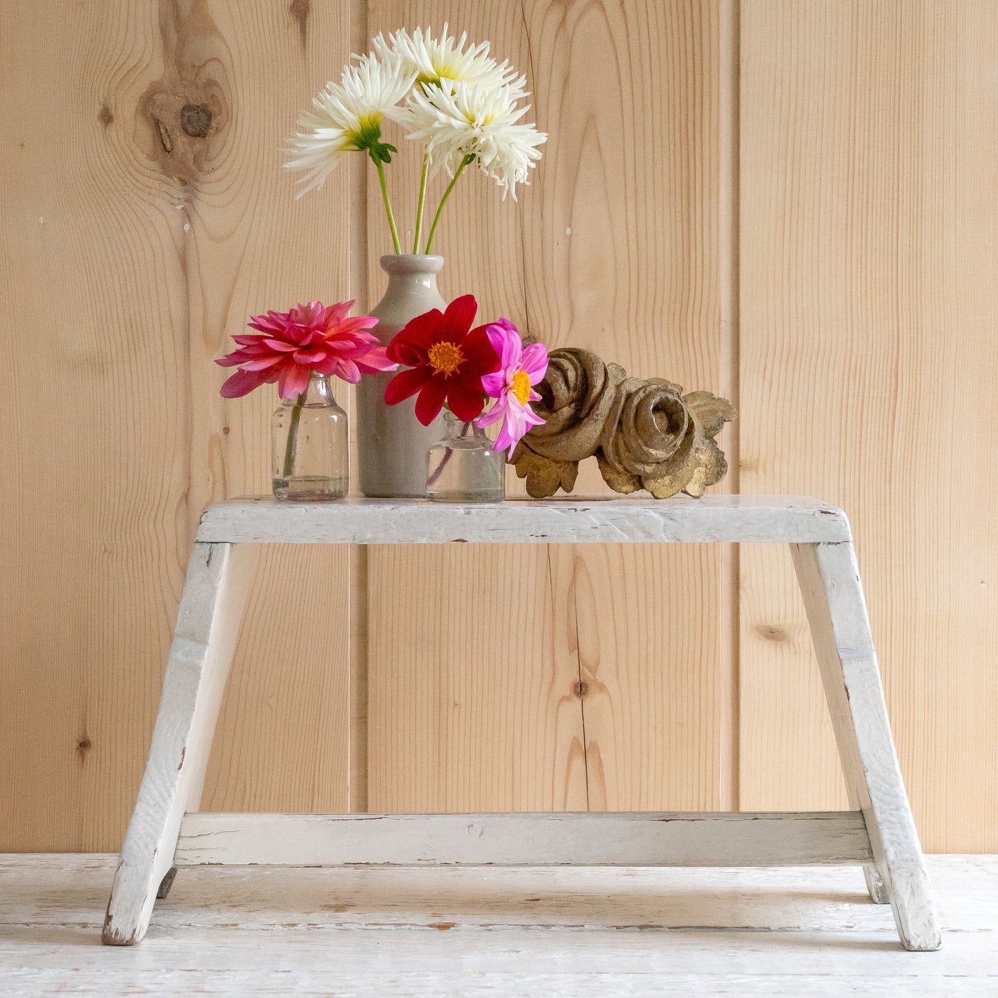 Rustic White Painted Stool #2