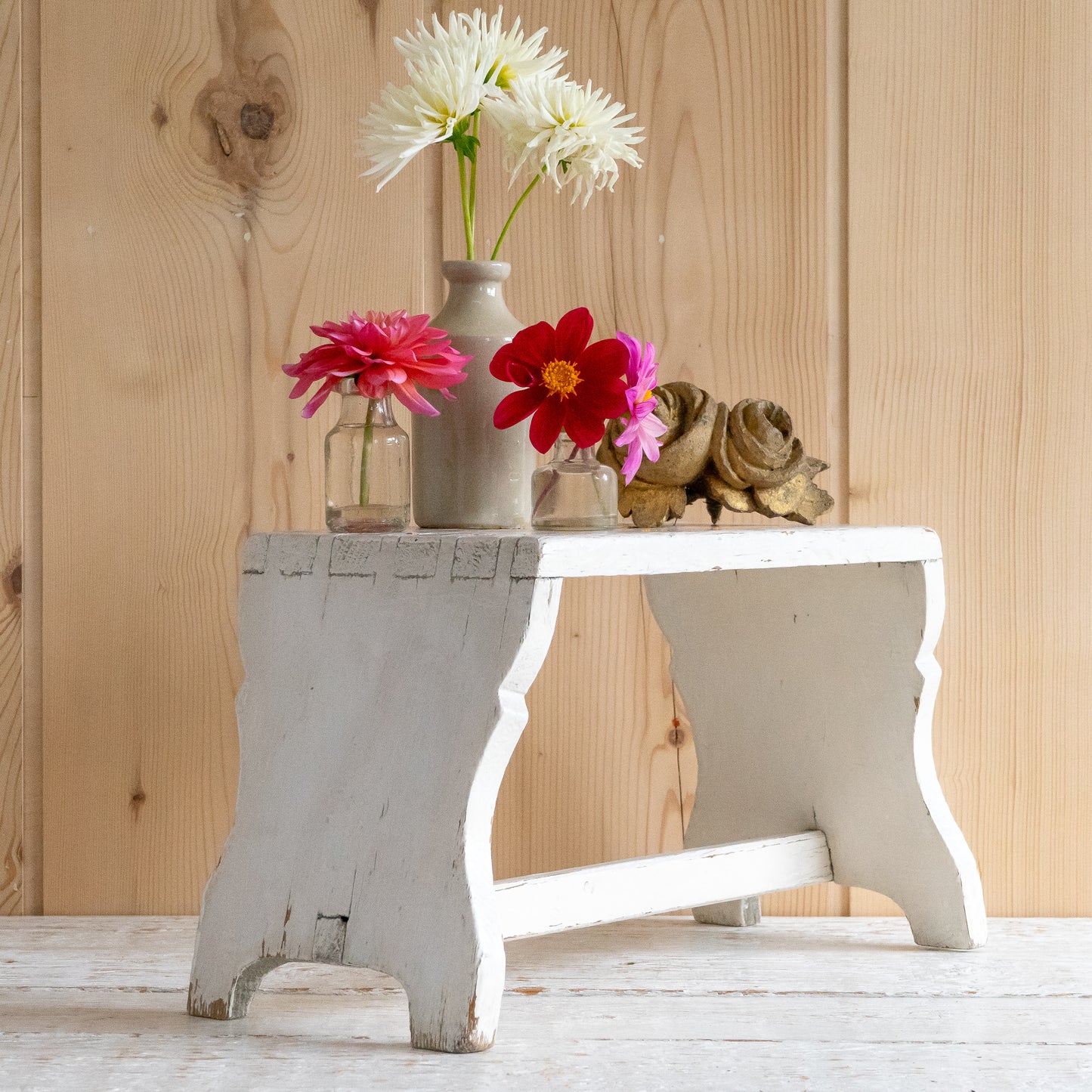 Rustic White Painted Stool #2