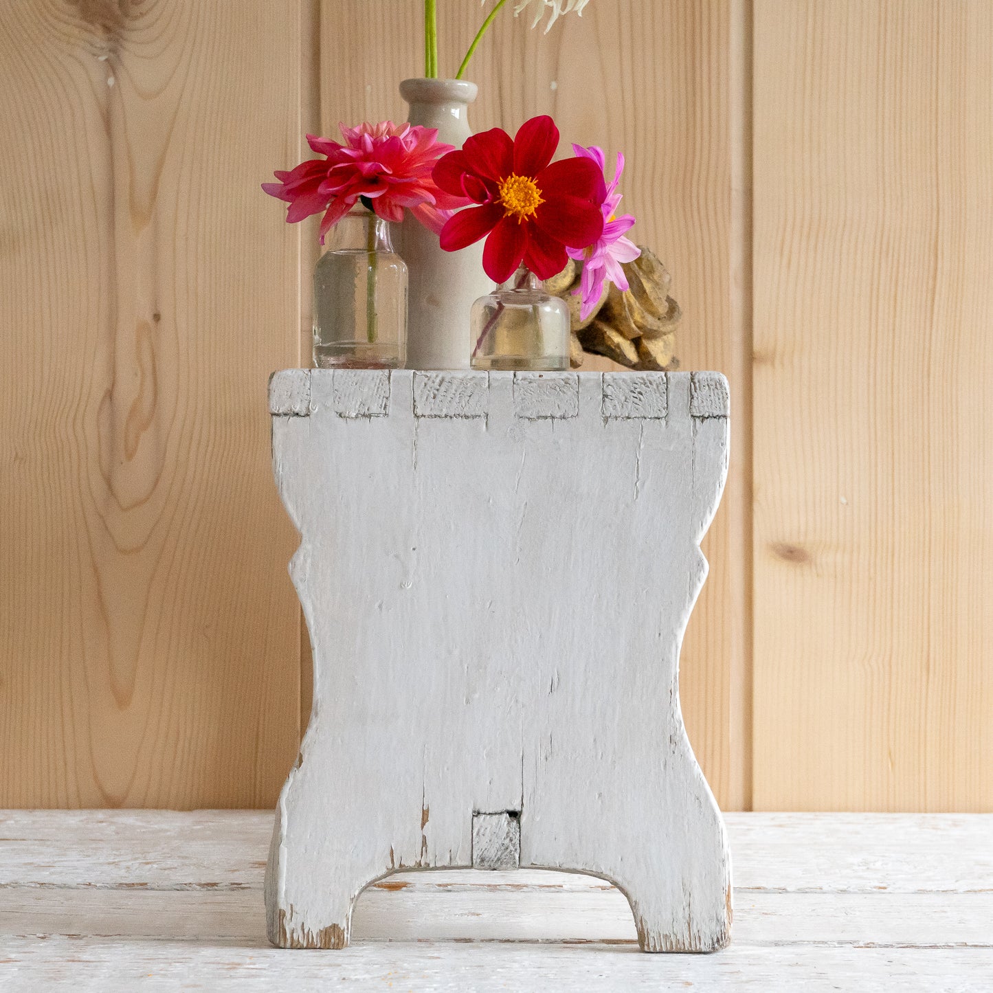 Rustic White Painted Stool #2