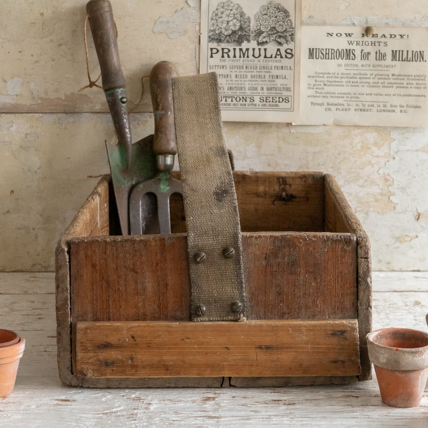 Rustic Wooden Caddy with Canvas Handle