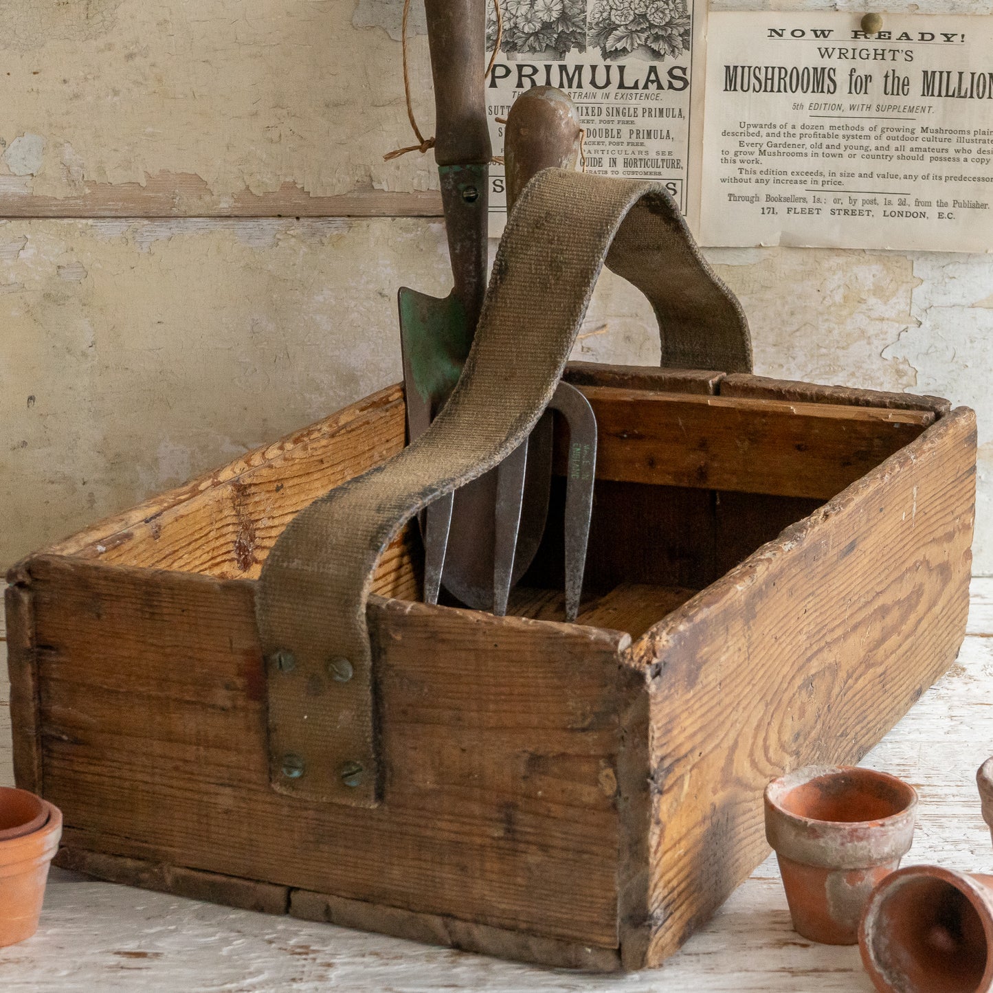 Rustic Wooden Caddy with Canvas Handle