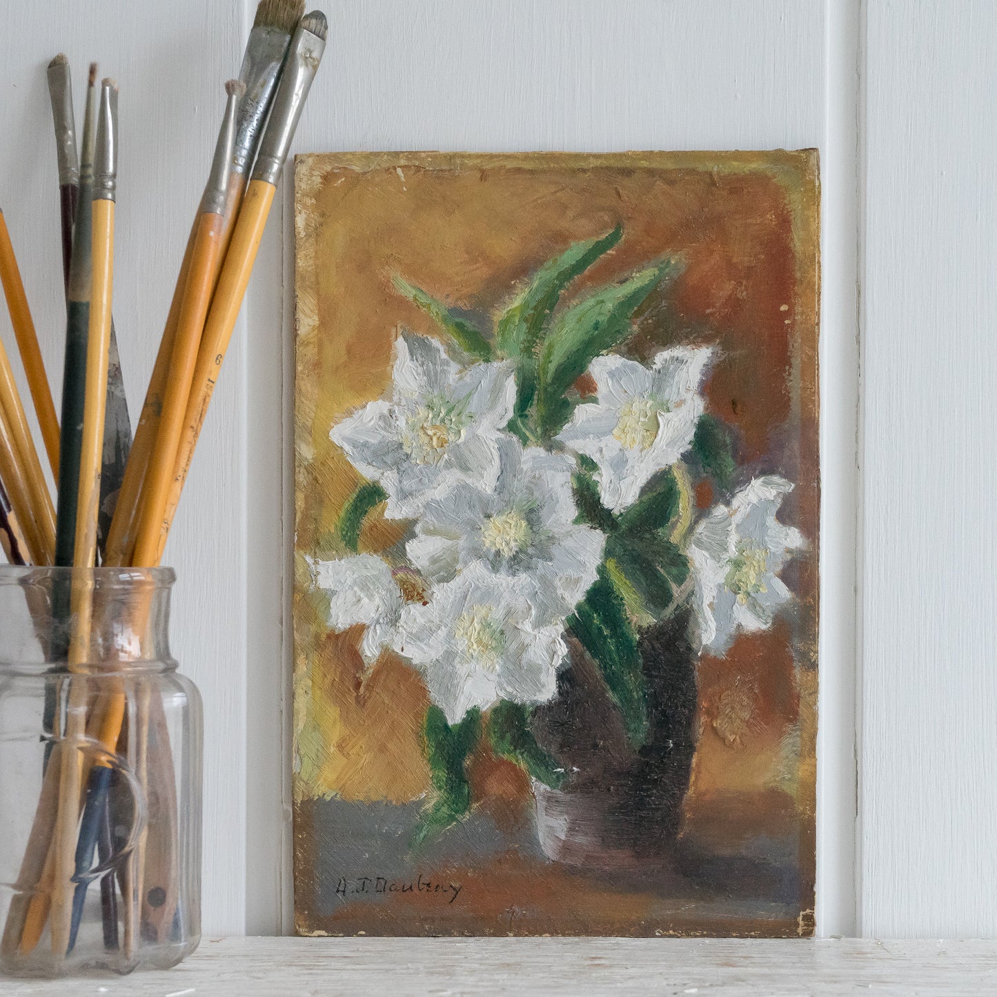 Small Floral Oil on Board Painting