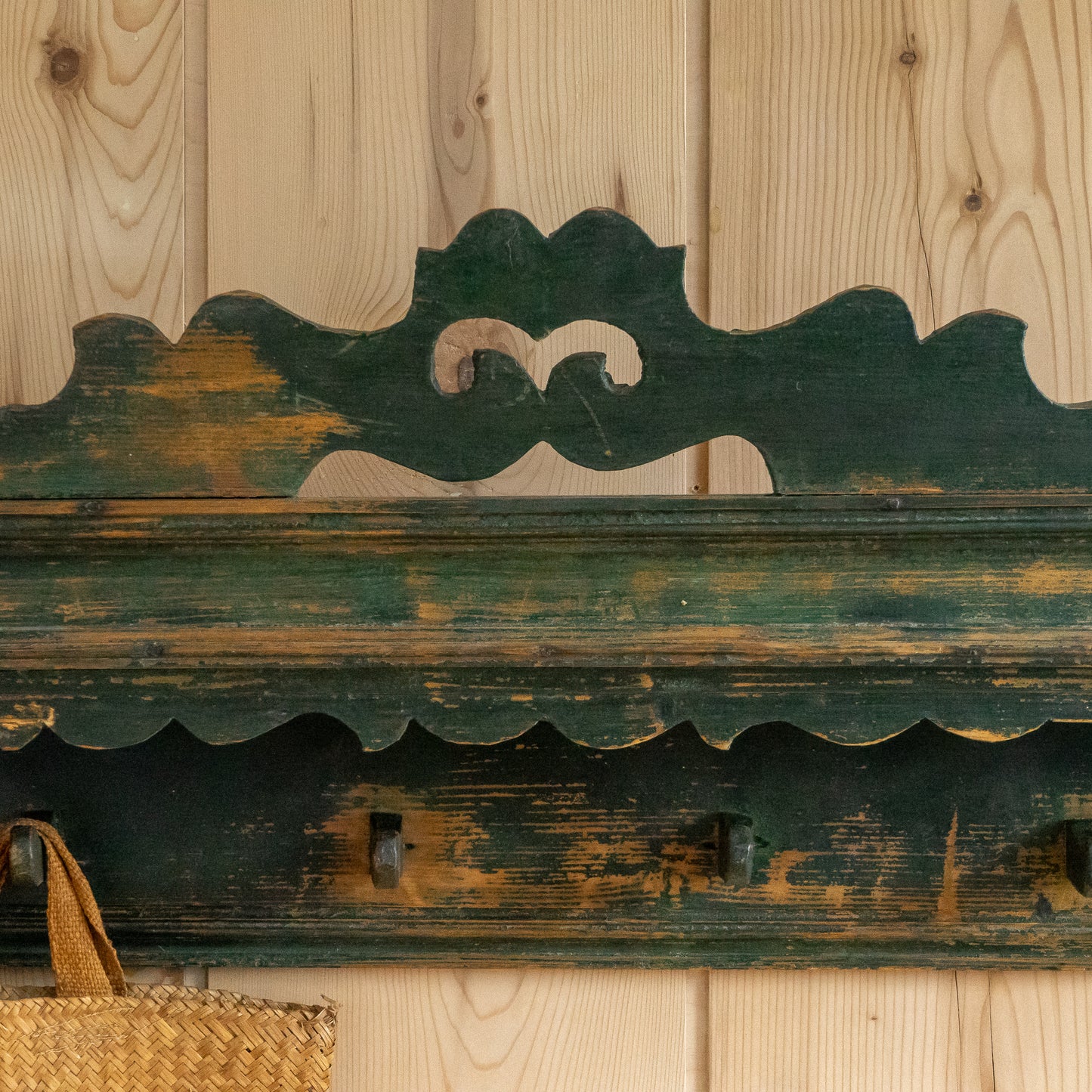 Stunning Original Painted Decorative Hanging Rail with Shelf