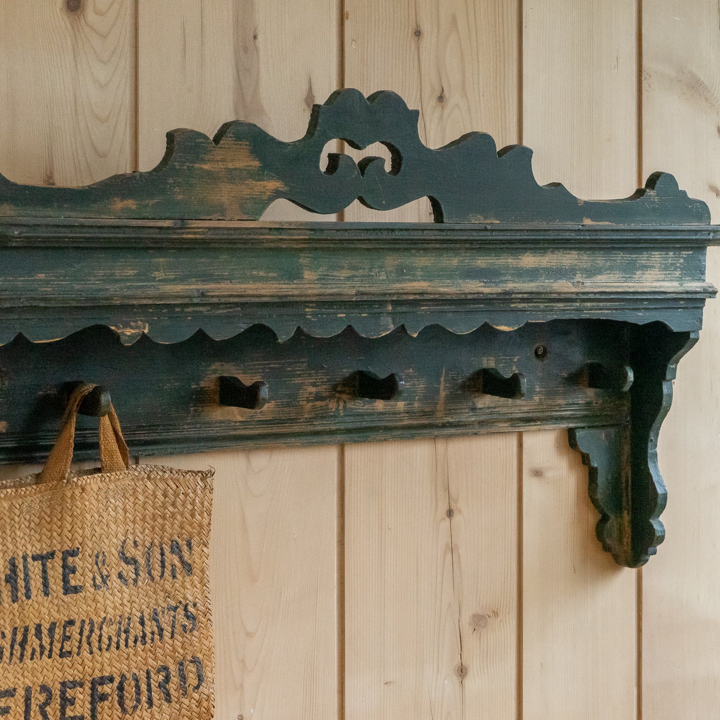 Stunning Original Painted Decorative Hanging Rail with Shelf