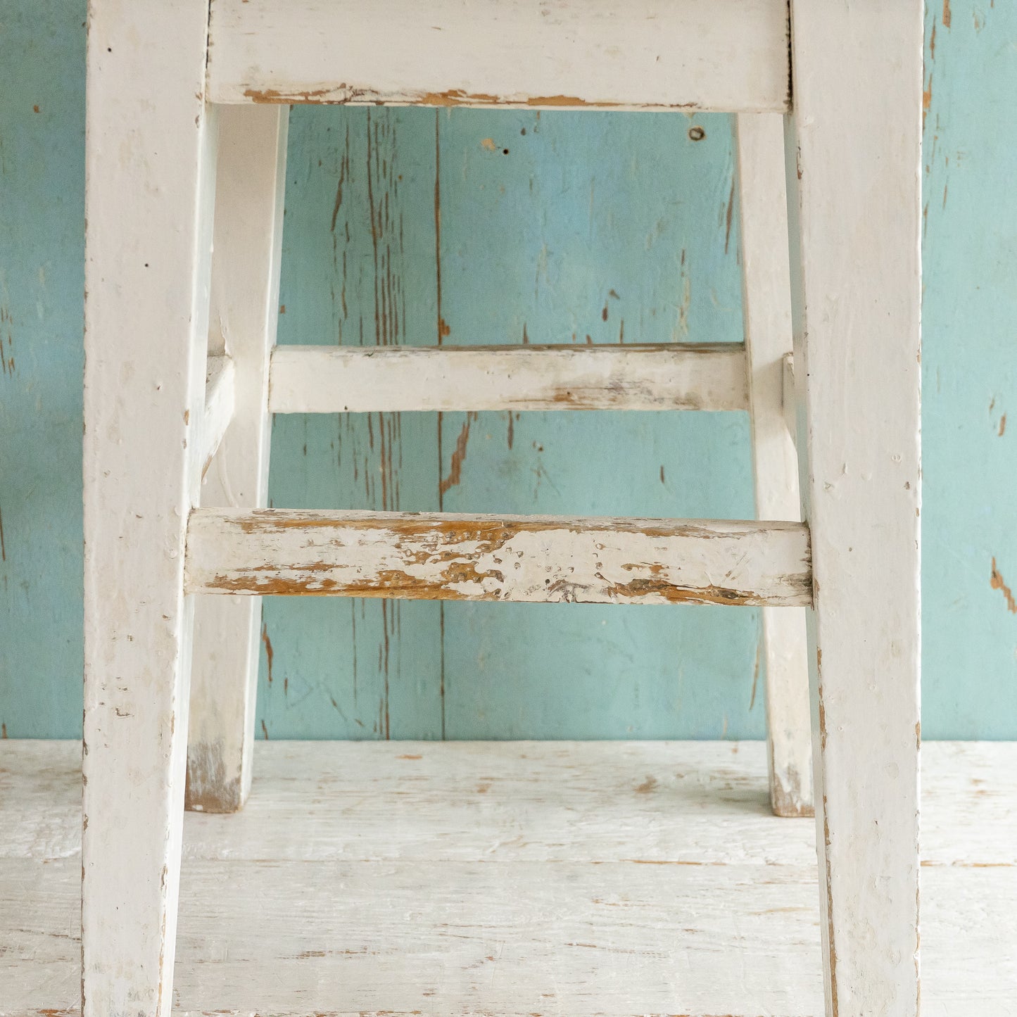 Tall Rustic White Painted Stool