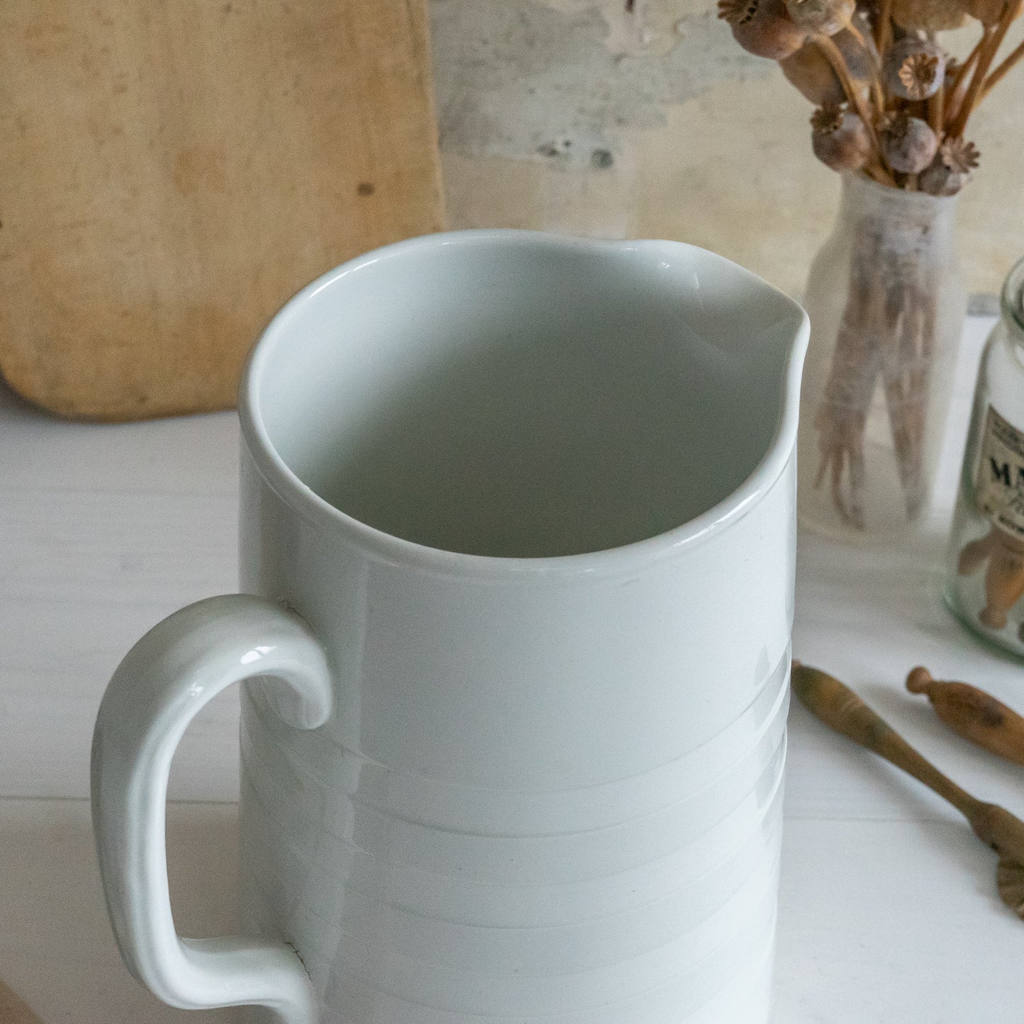 Tall Edwardian White Ironstone Banded dairy Jug