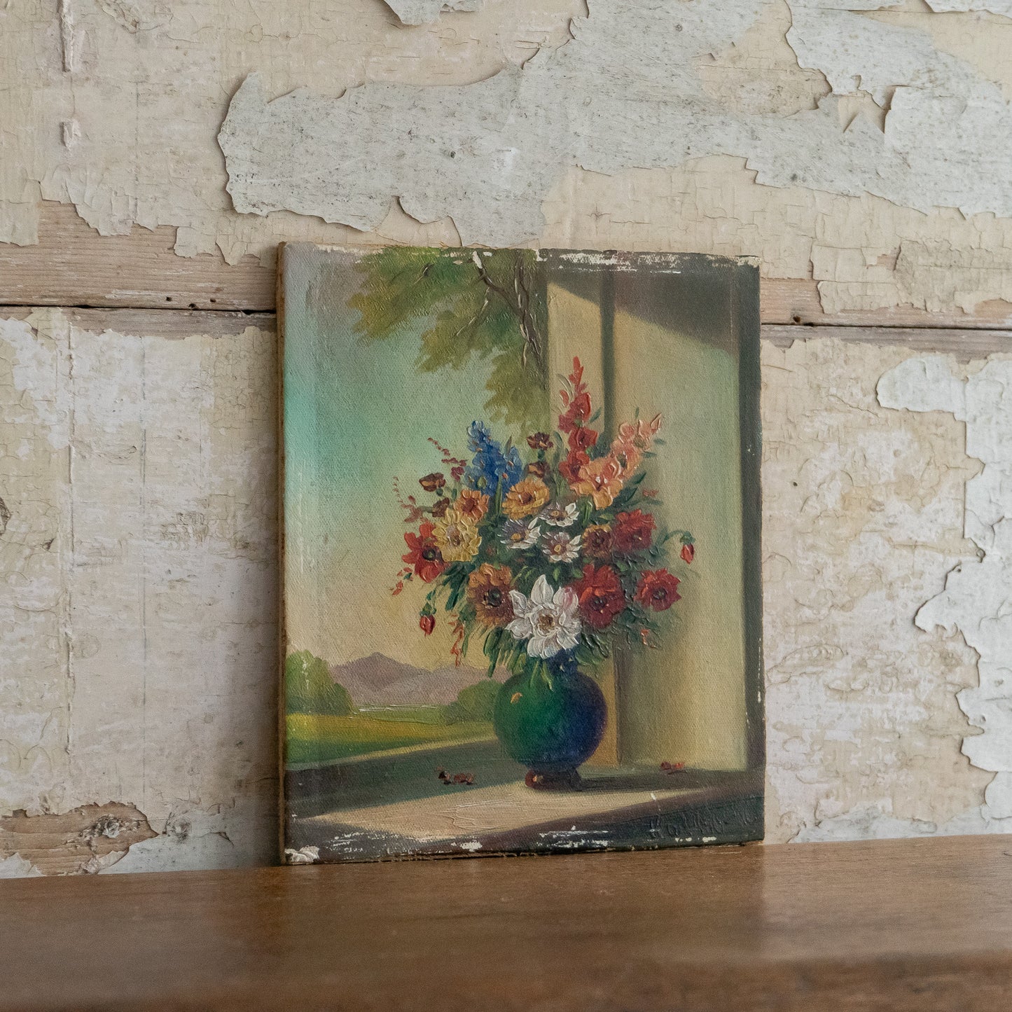 Tiny Floral Oil on Board Painting