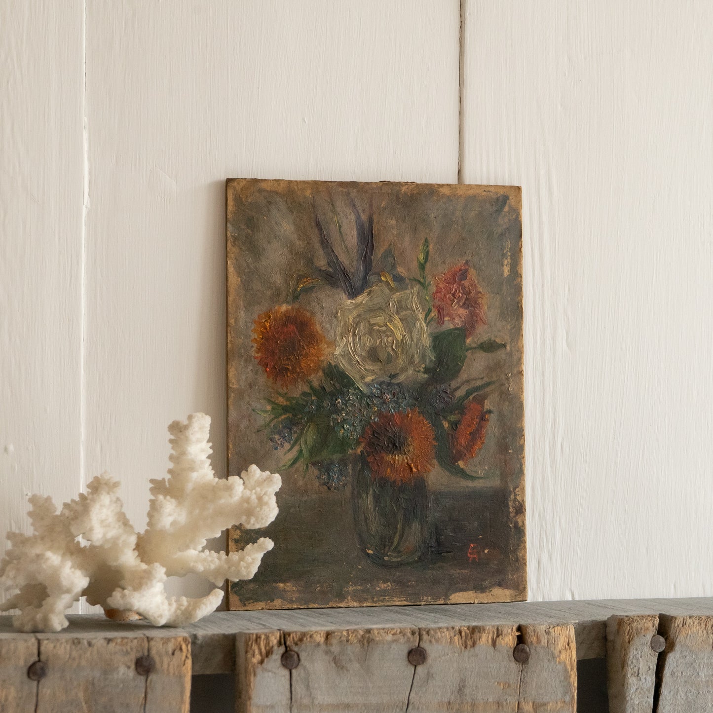Tiny French Oil on Board Floral Painting