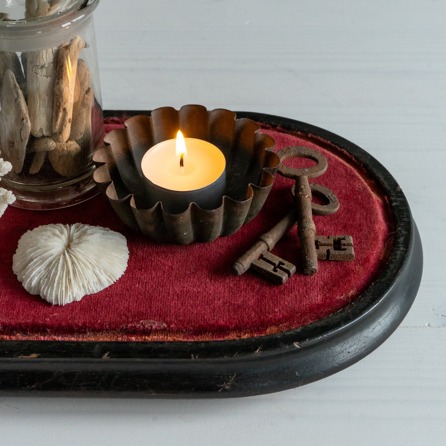 Velvet Covered Oval Ebonised Dome Base