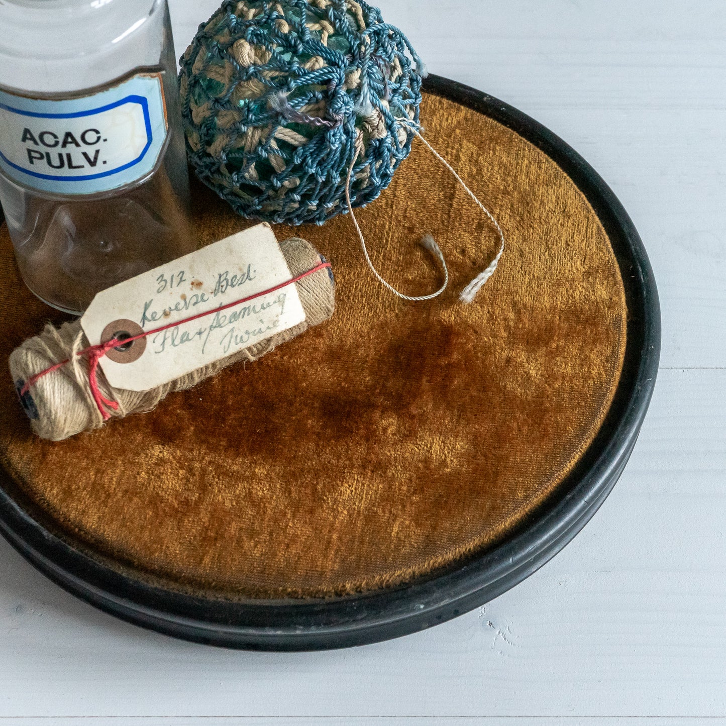 Velvet Covered Round Ebonised Dome Base