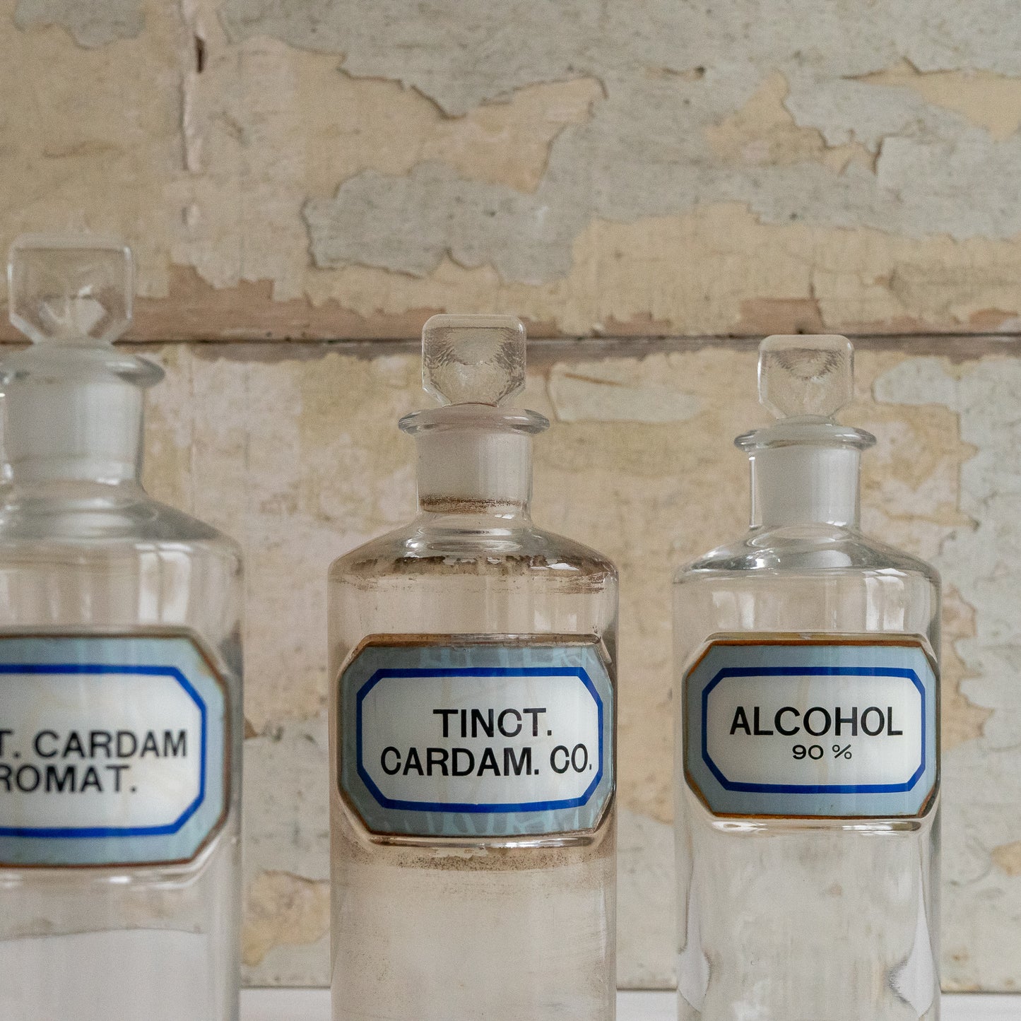 Vintage Chemistry Bottle with Blue and White Label