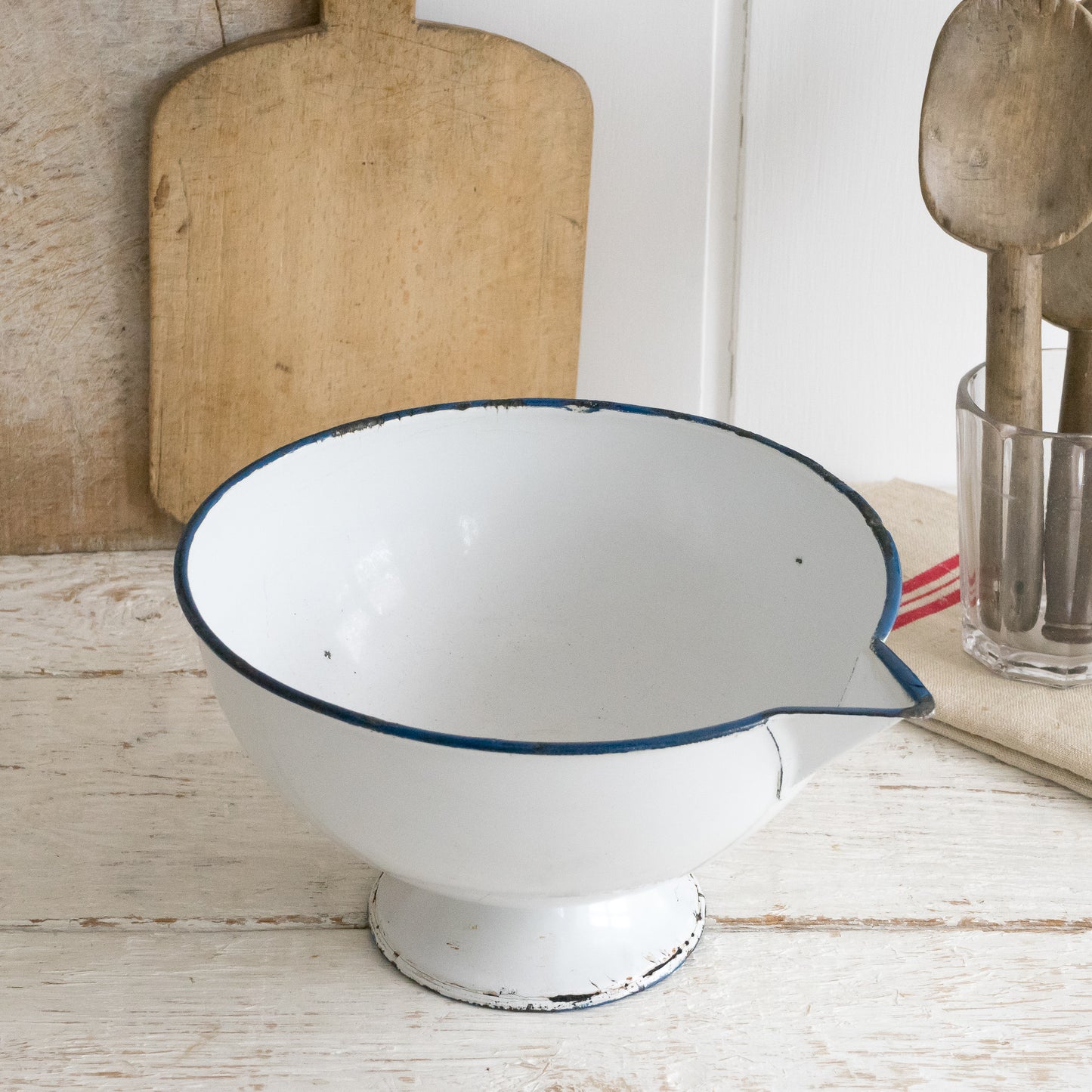 Vintage Enamel Footed Bowl with Lip