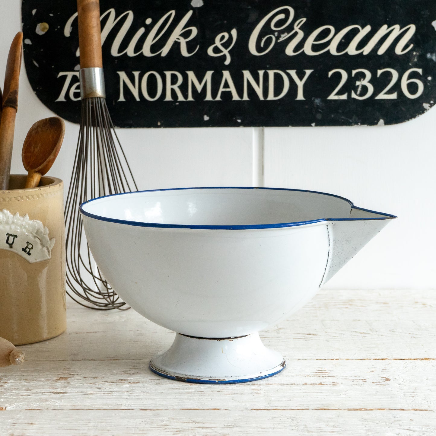 Vintage Enamel Footed Bowl with Lip