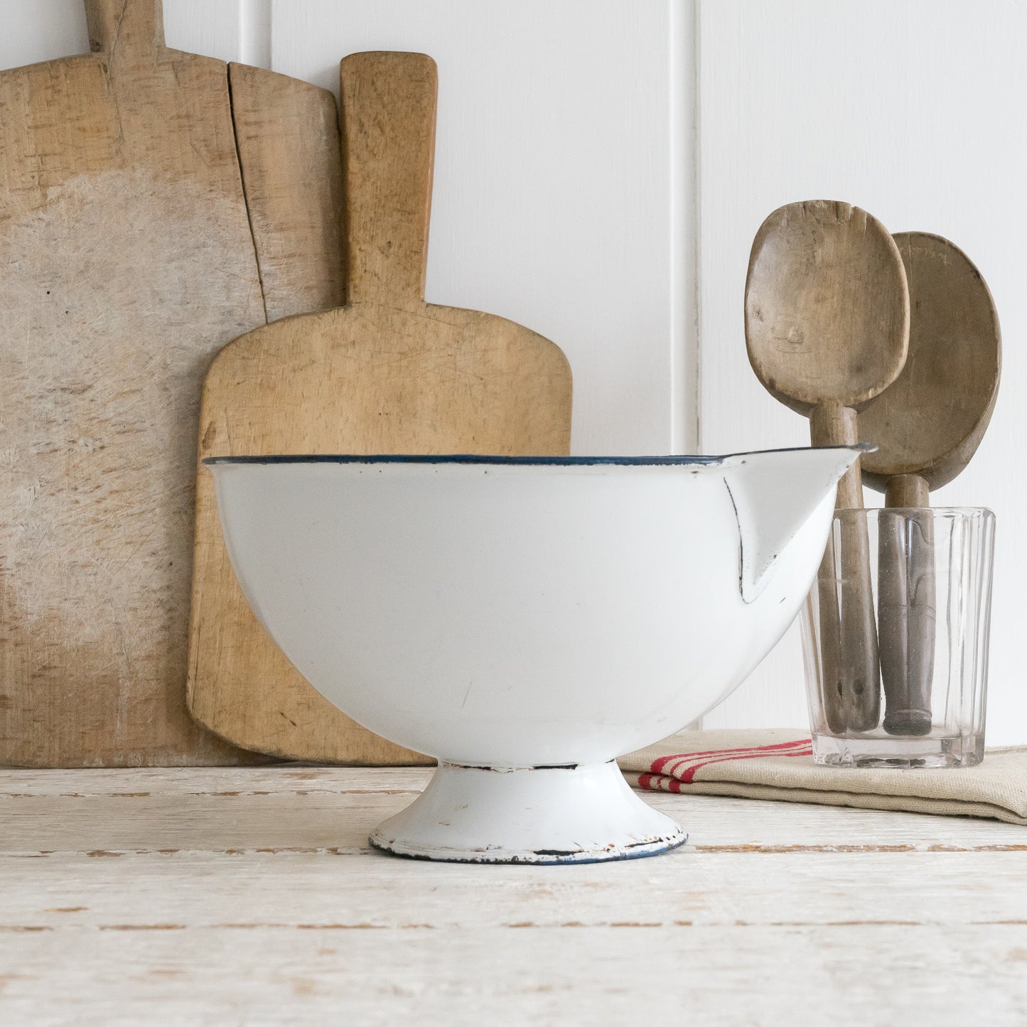 Vintage Enamel Footed Bowl with Lip