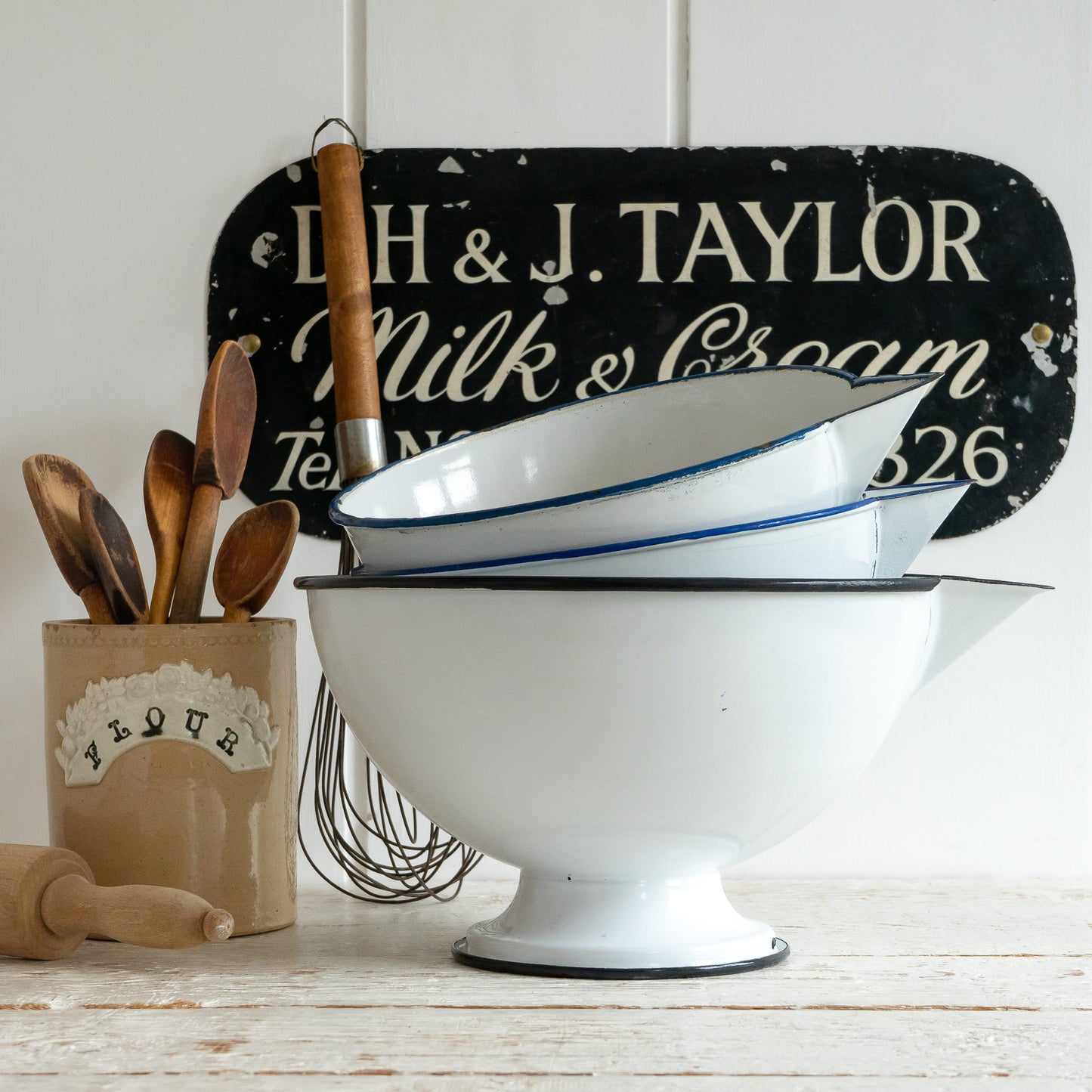 Vintage Enamel Footed Bowl with Lip