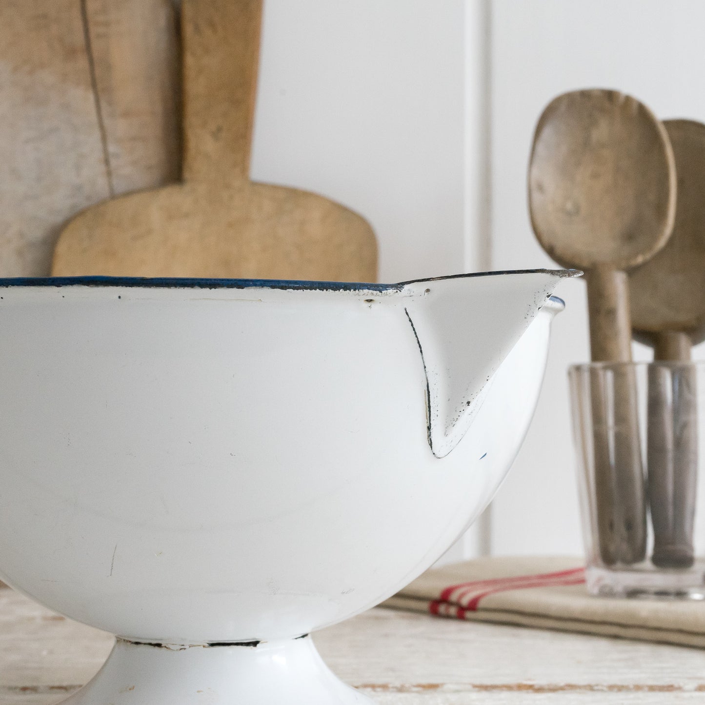 Vintage Enamel Footed Bowl with Lip