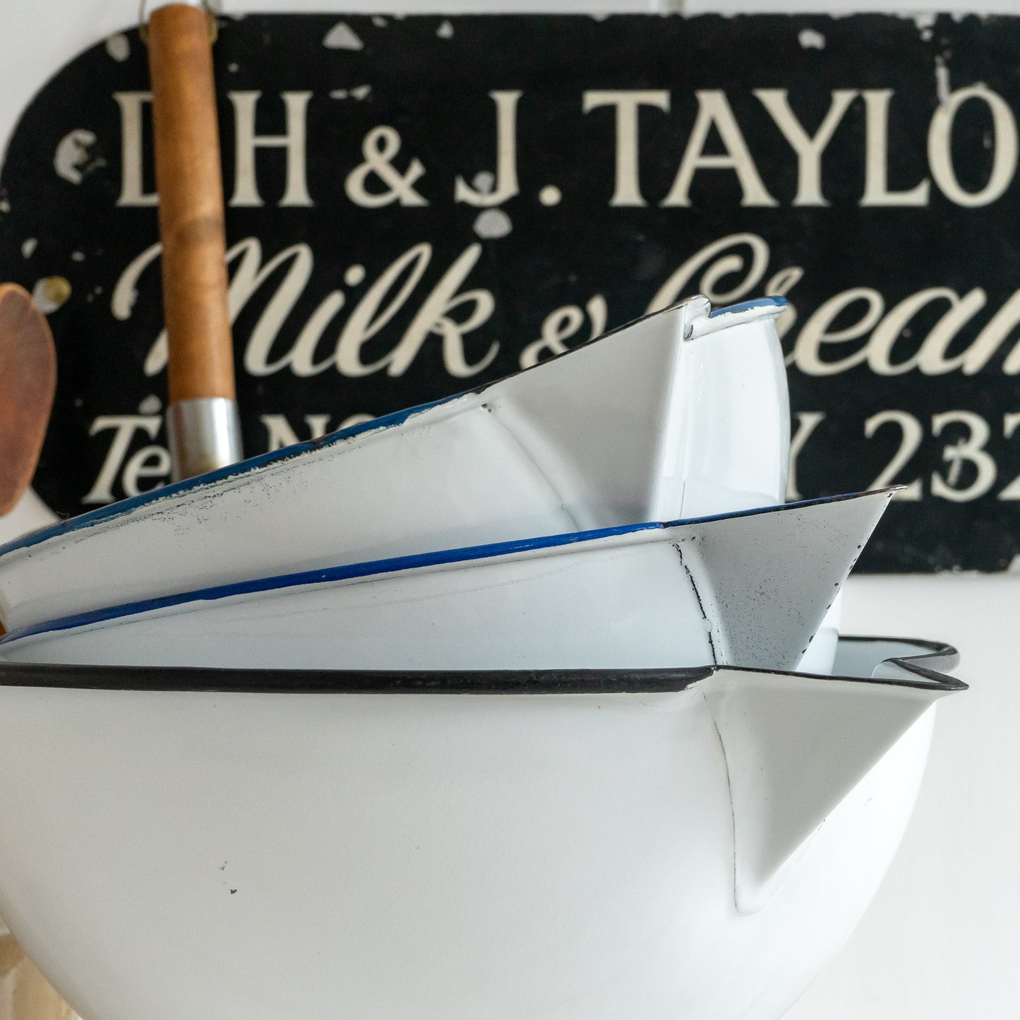 Vintage Enamel Footed Bowl with Lip