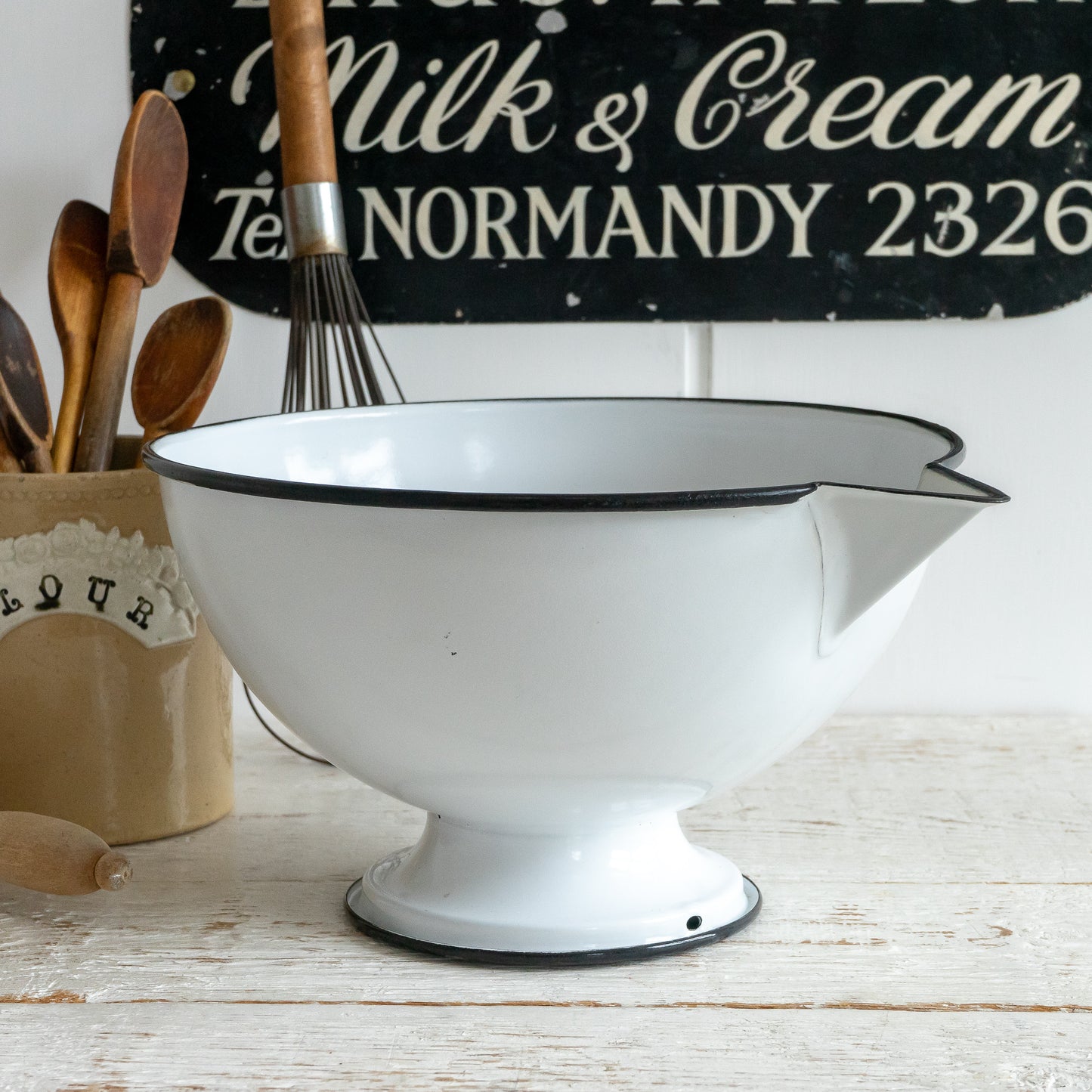 Vintage Enamel Footed Bowl with Lip