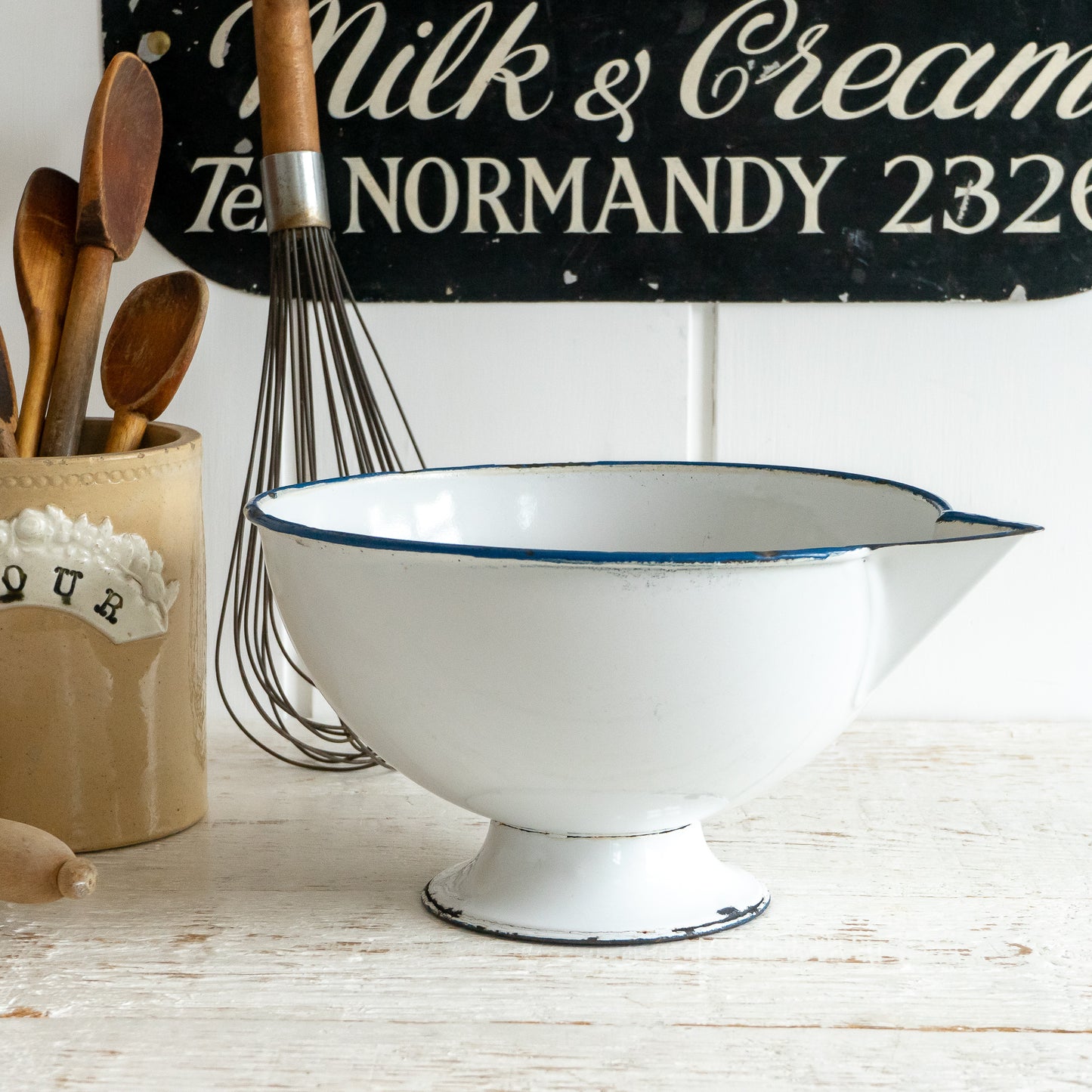 Vintage Enamel Footed Bowl with Lip