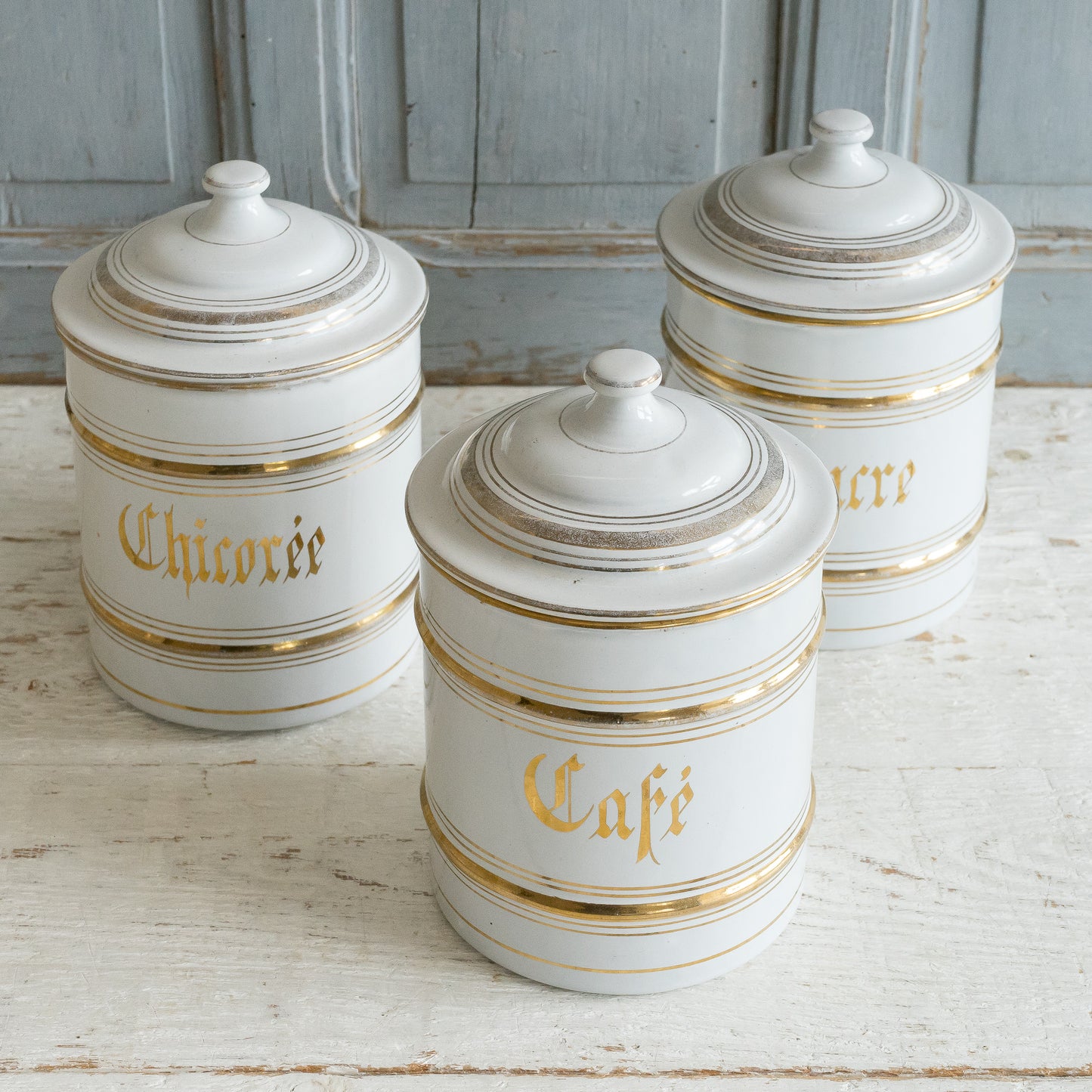 Vintage French Enamel Storage Tins