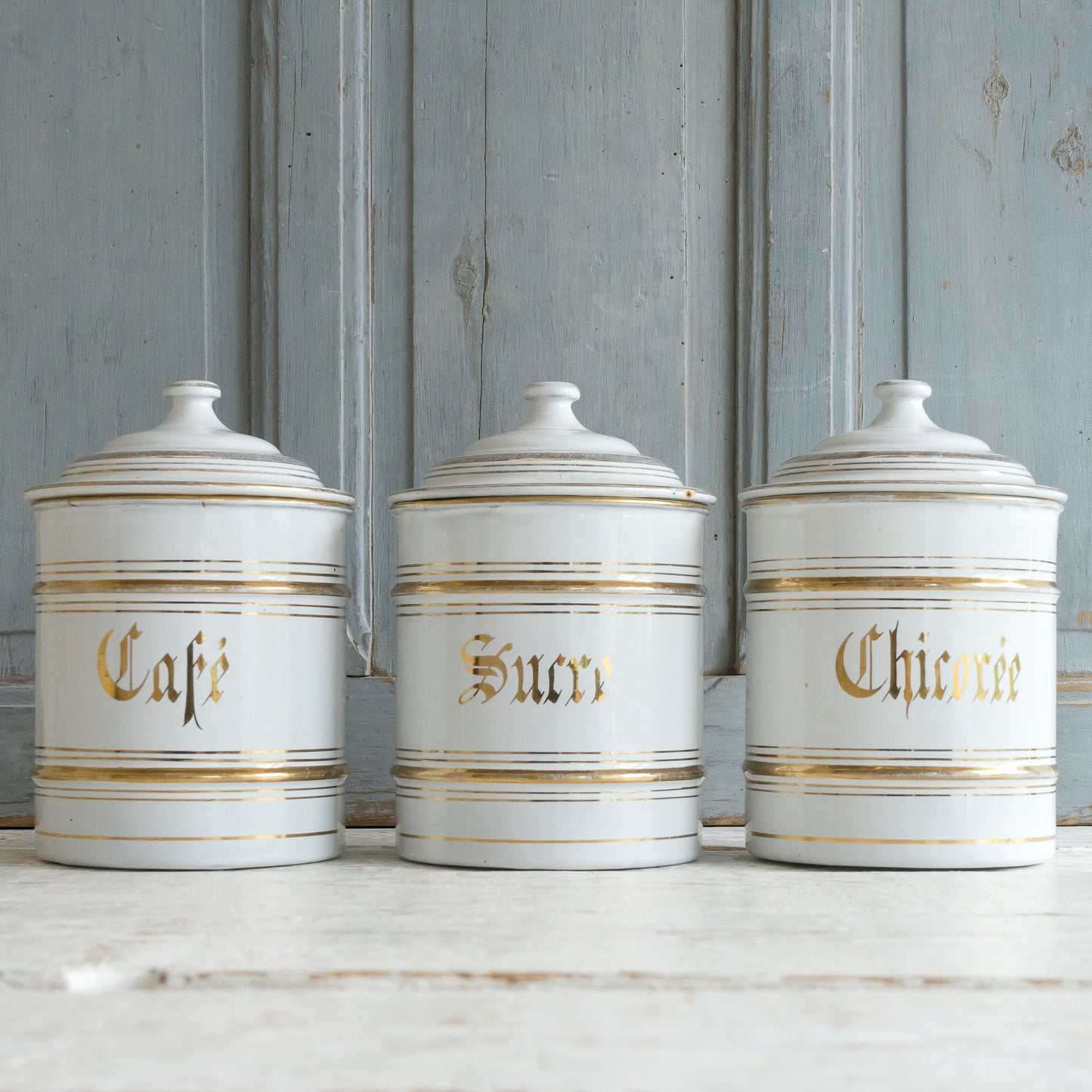 Vintage French Enamel Storage Tins