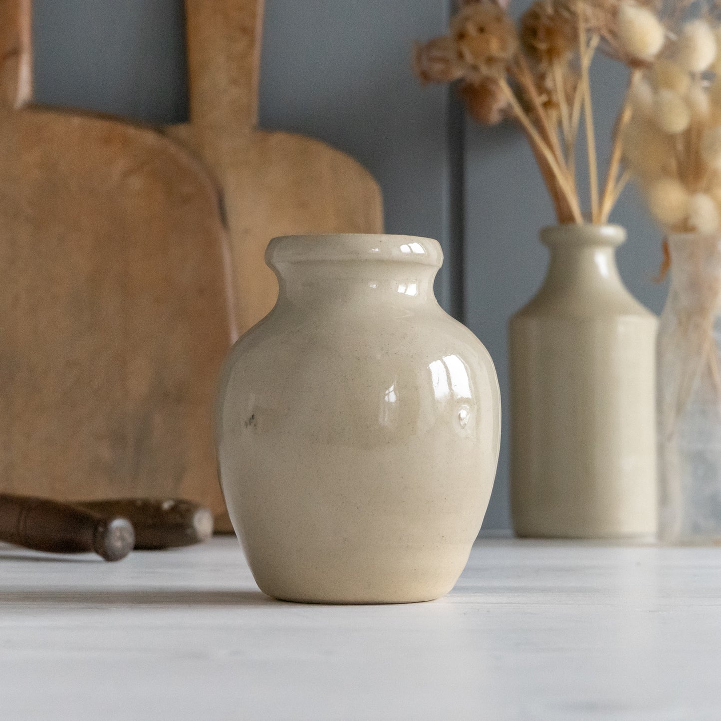 Vintage stoneware Green Label Curry Paste Pot