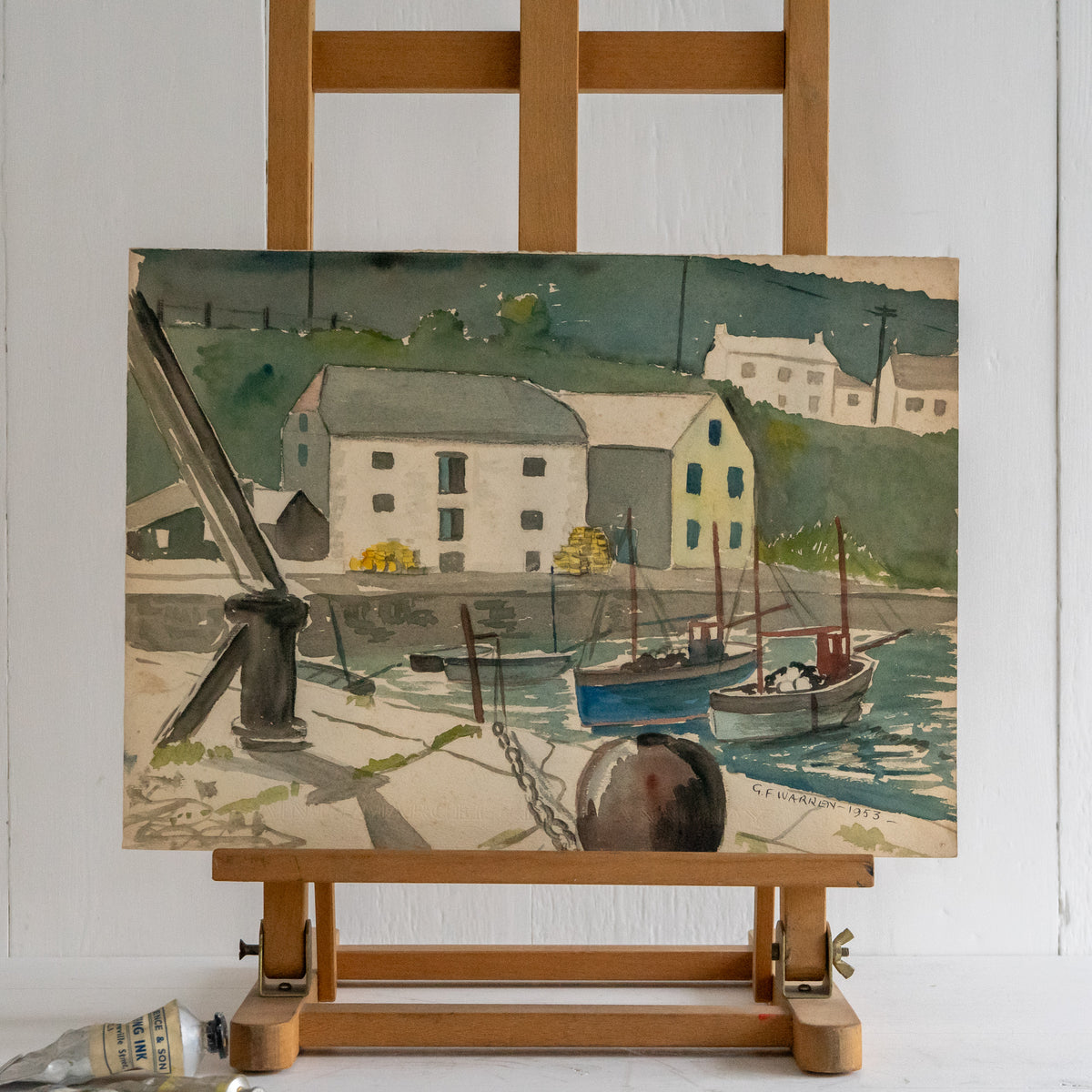 Vintage Watercolour painting of Porthleven Harbour