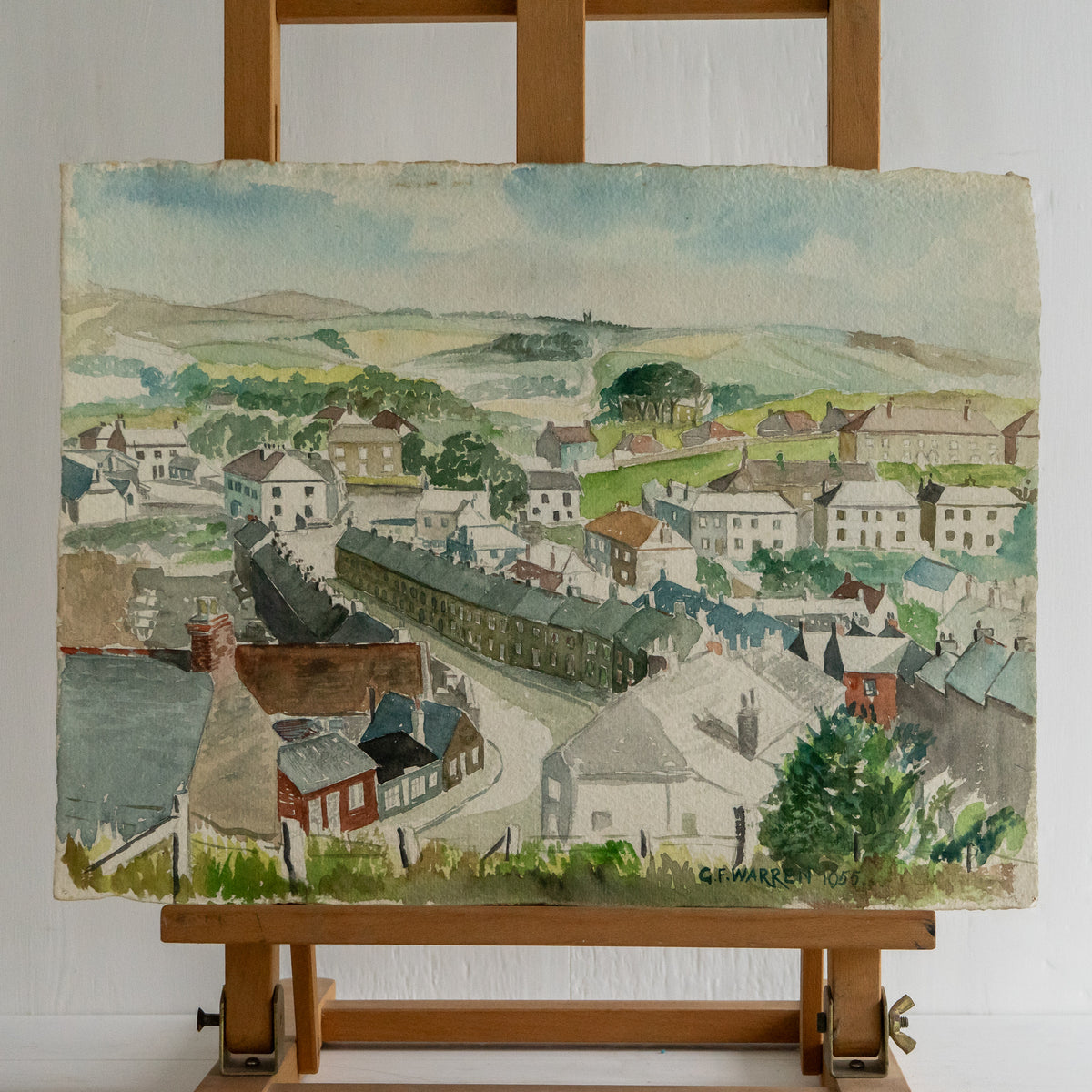 Vintage Watercolour Street Scene Painting of Porthleven