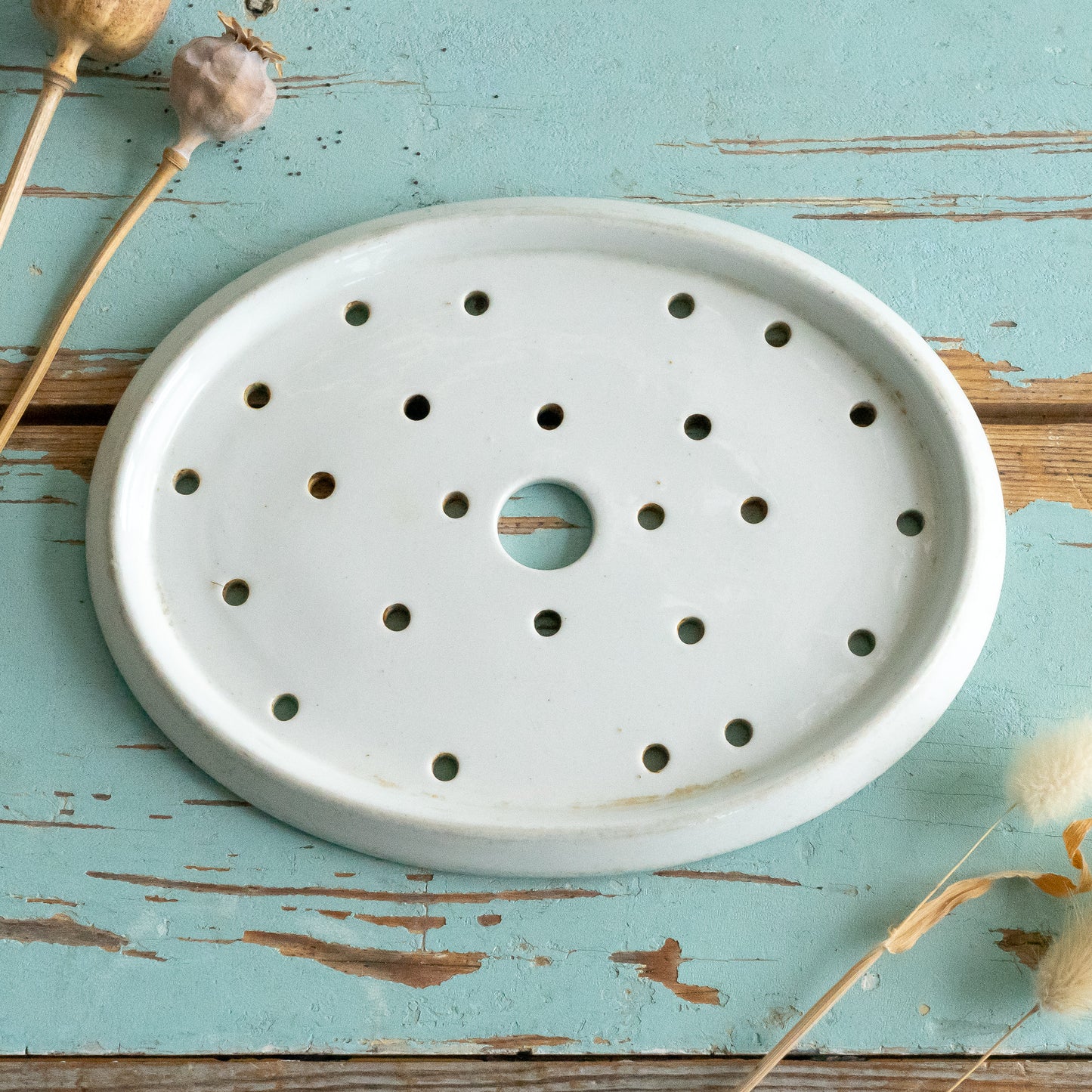 Vintage White Ironstone Drainer Plate