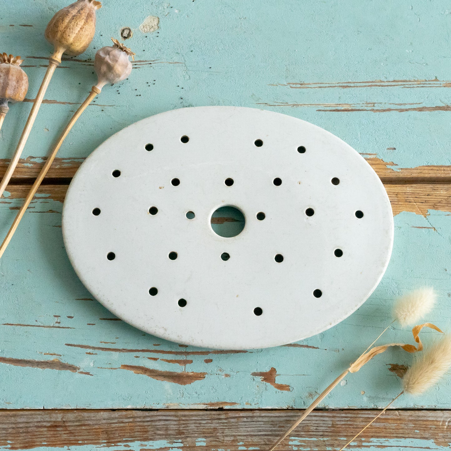 Vintage White Ironstone Drainer Plate