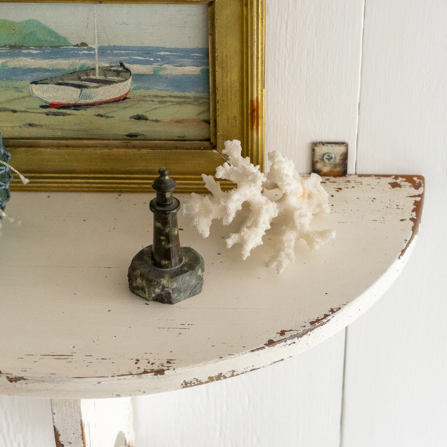 White Painted Demi Lune Wall Shelf
