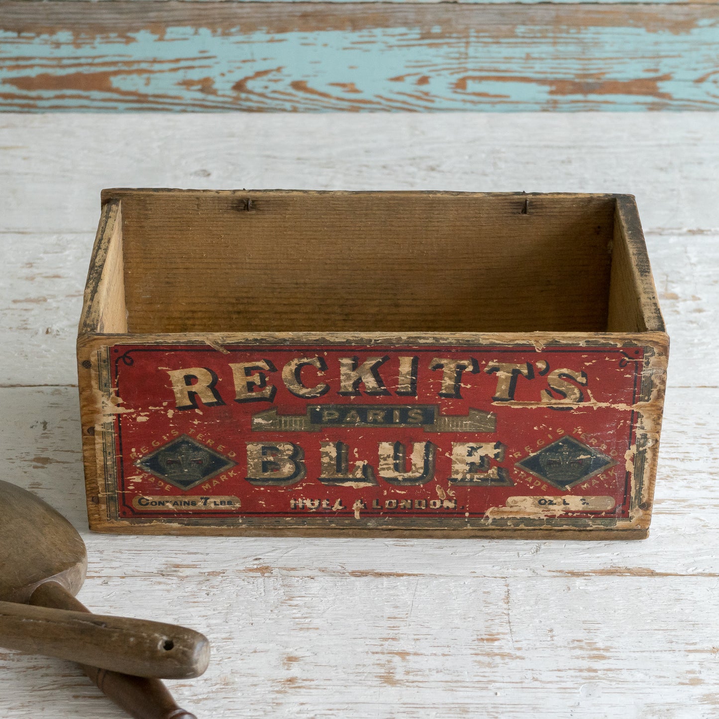 WOODEN RECKITTS BLUE BOX