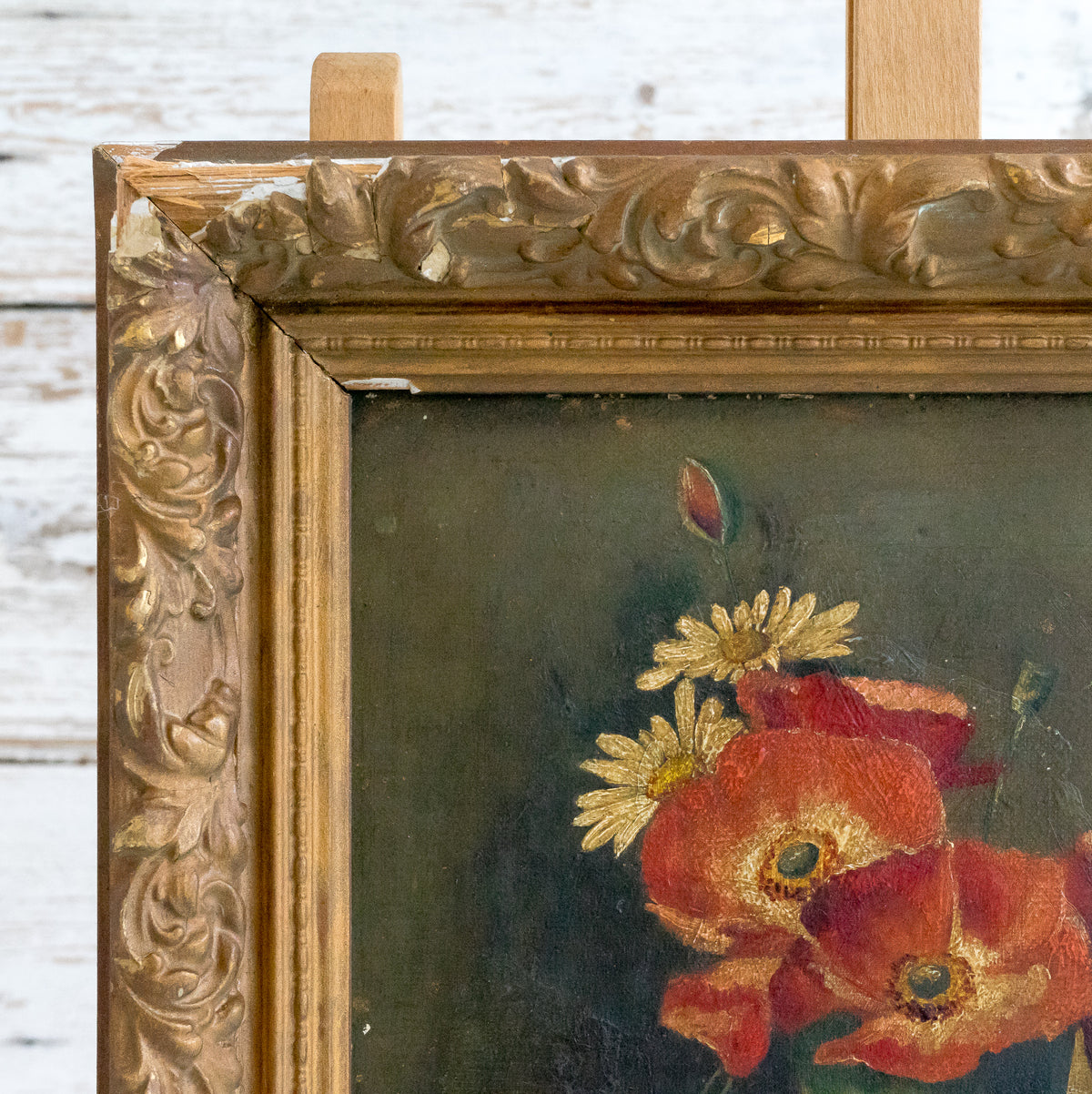 Poppy and Daisy Oil Painting in Gilt Frame