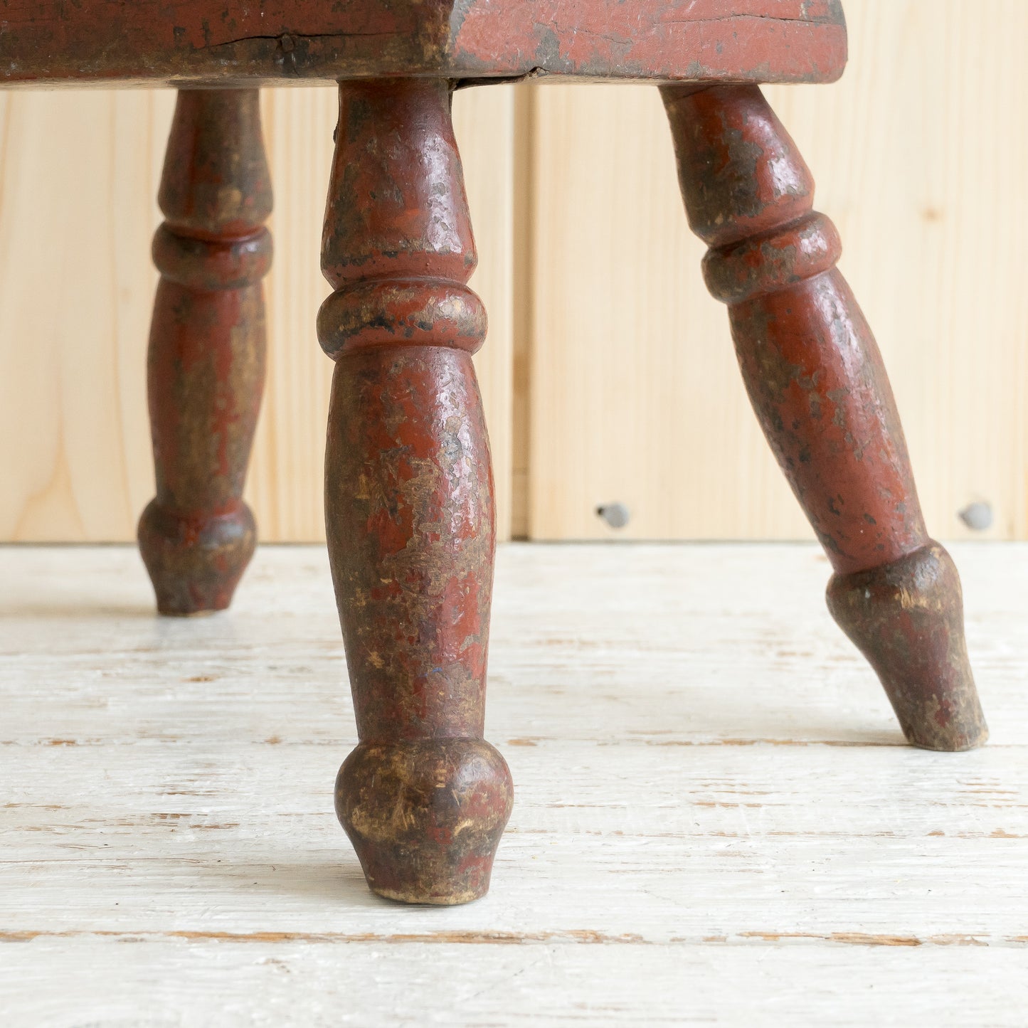 Rustic English Pine Painted Stool